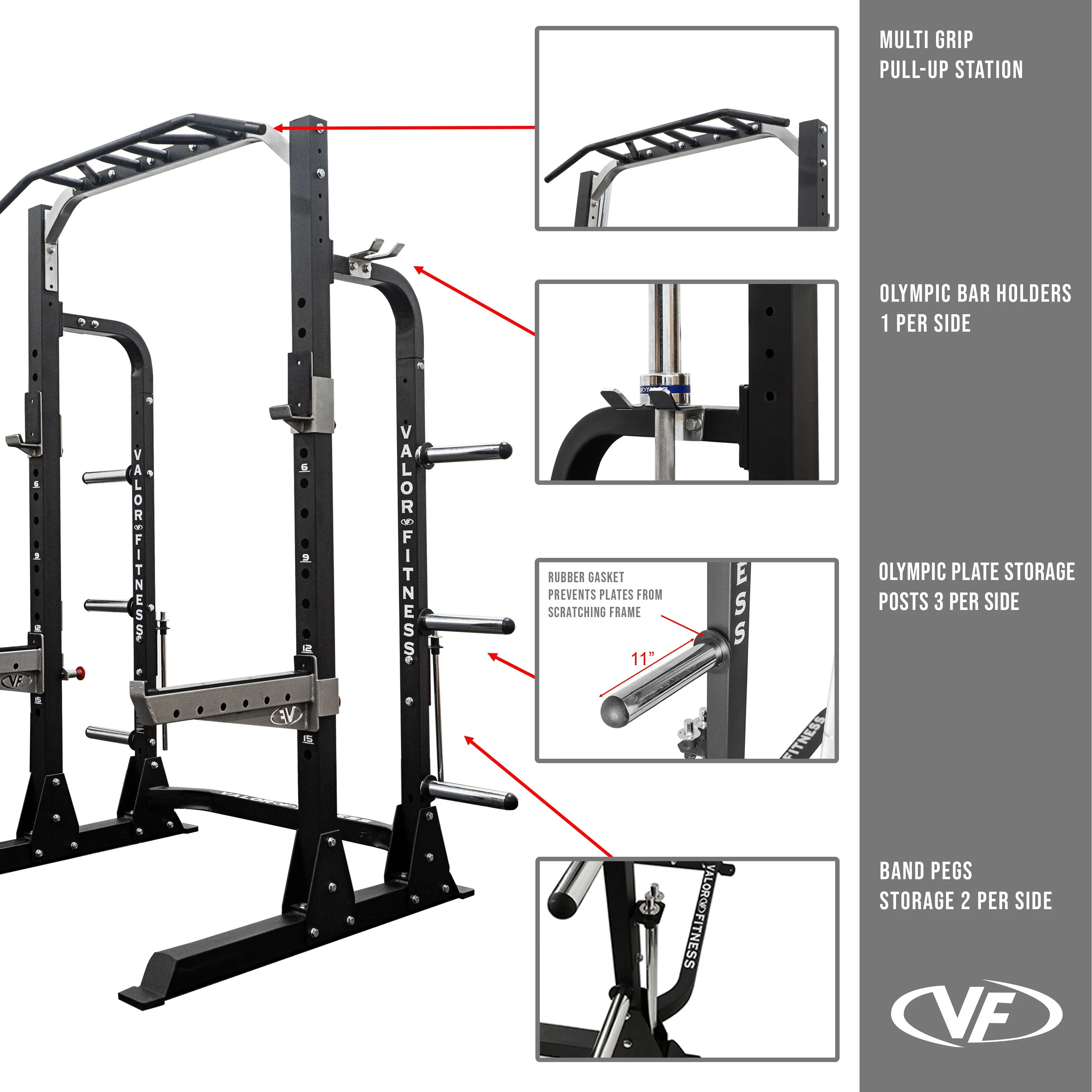 3x3 Half Rack w/ Multi Grip Pullup Bar and Plate Storage