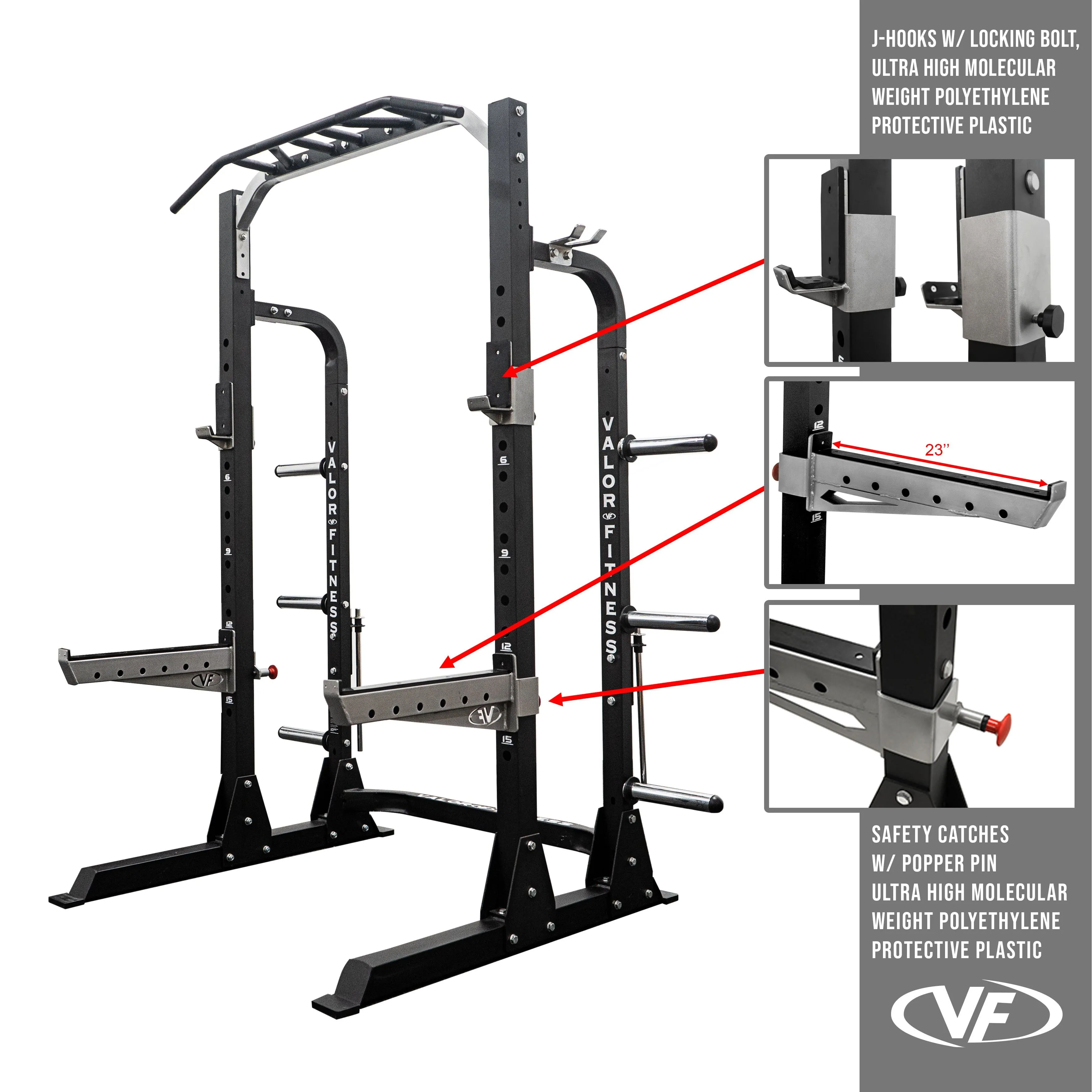 3x3 Half Rack w/ Multi Grip Pullup Bar and Plate Storage