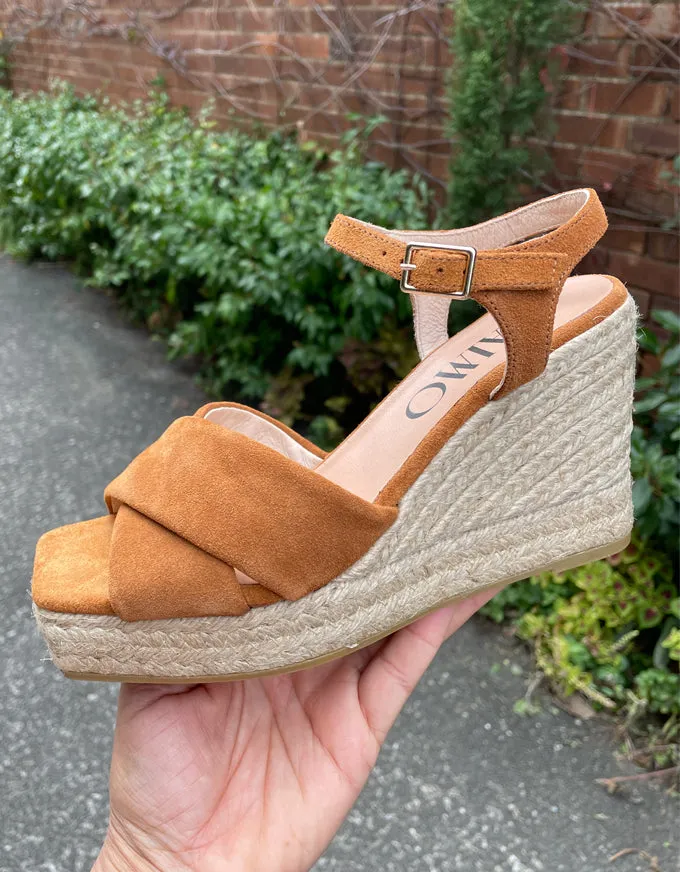 Basil Espadrille Wedges Tan Suede