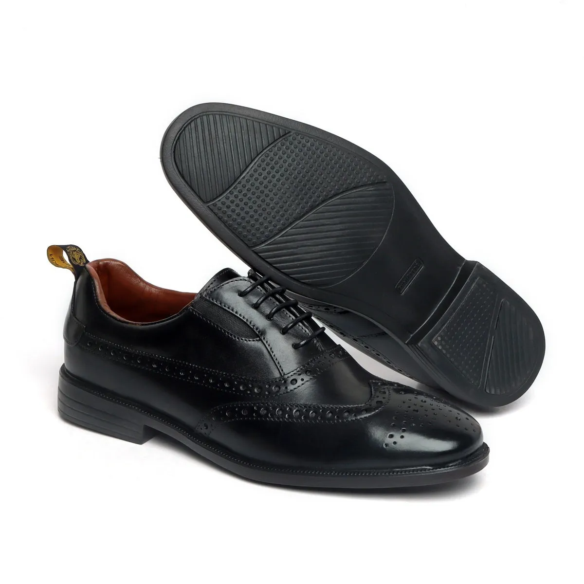 Black Leather Punching Brogue Oxford Lace-Up Shoe