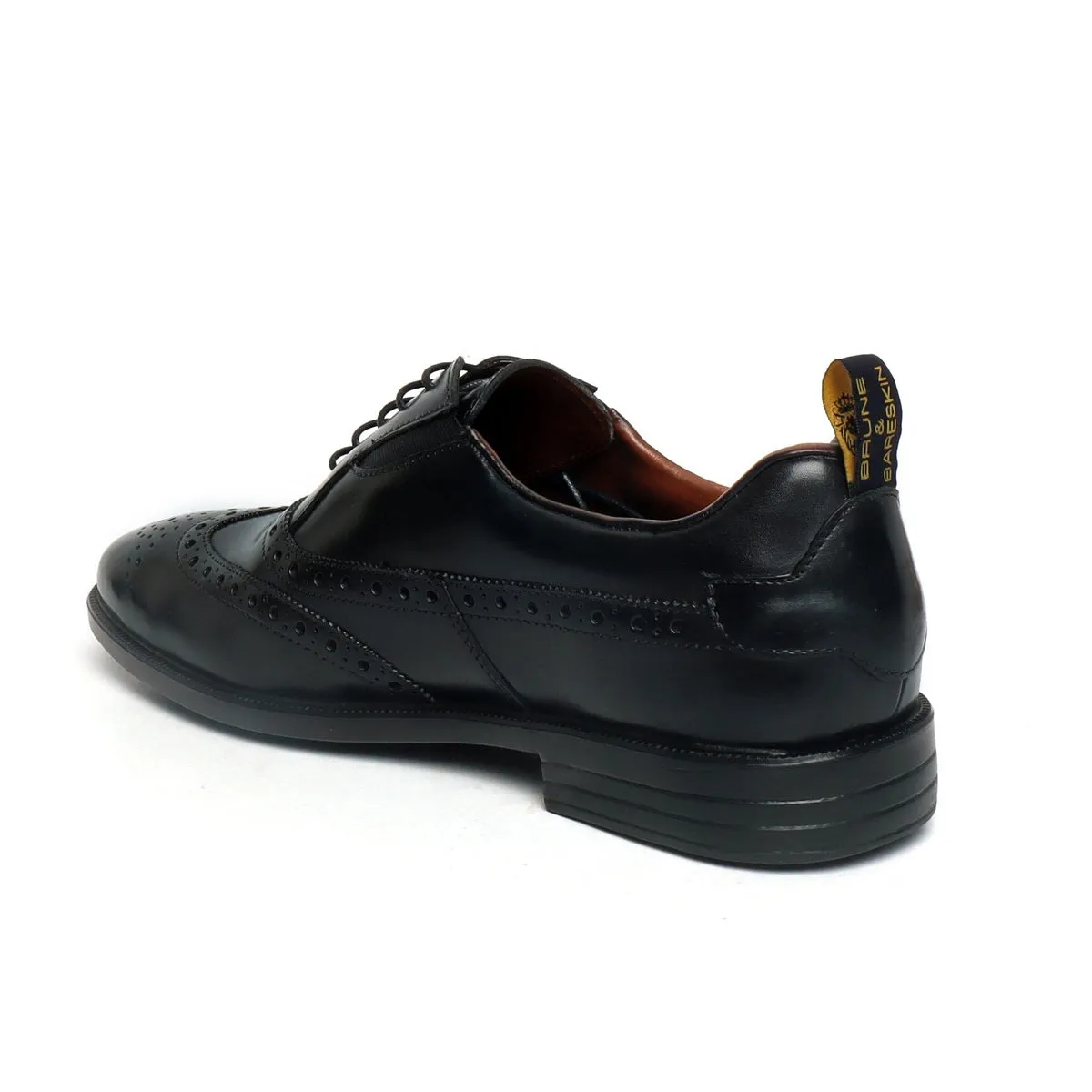 Black Leather Punching Brogue Oxford Lace-Up Shoe