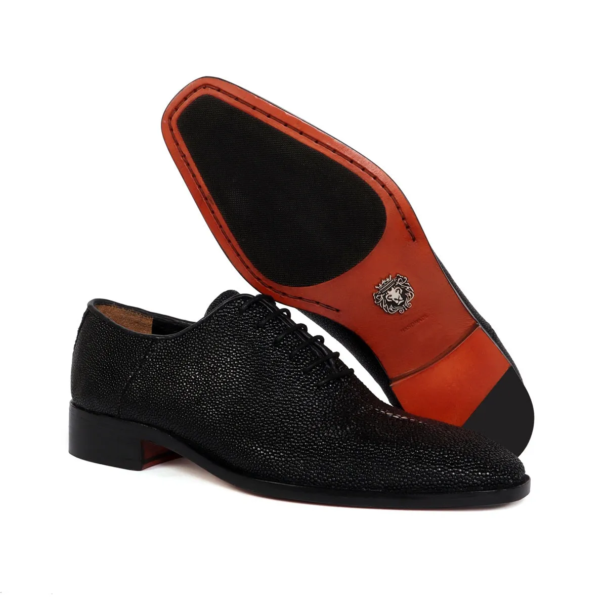 Black Oxfords Lace-Up Formal Shoes in Exotic Stingray Fish Leather