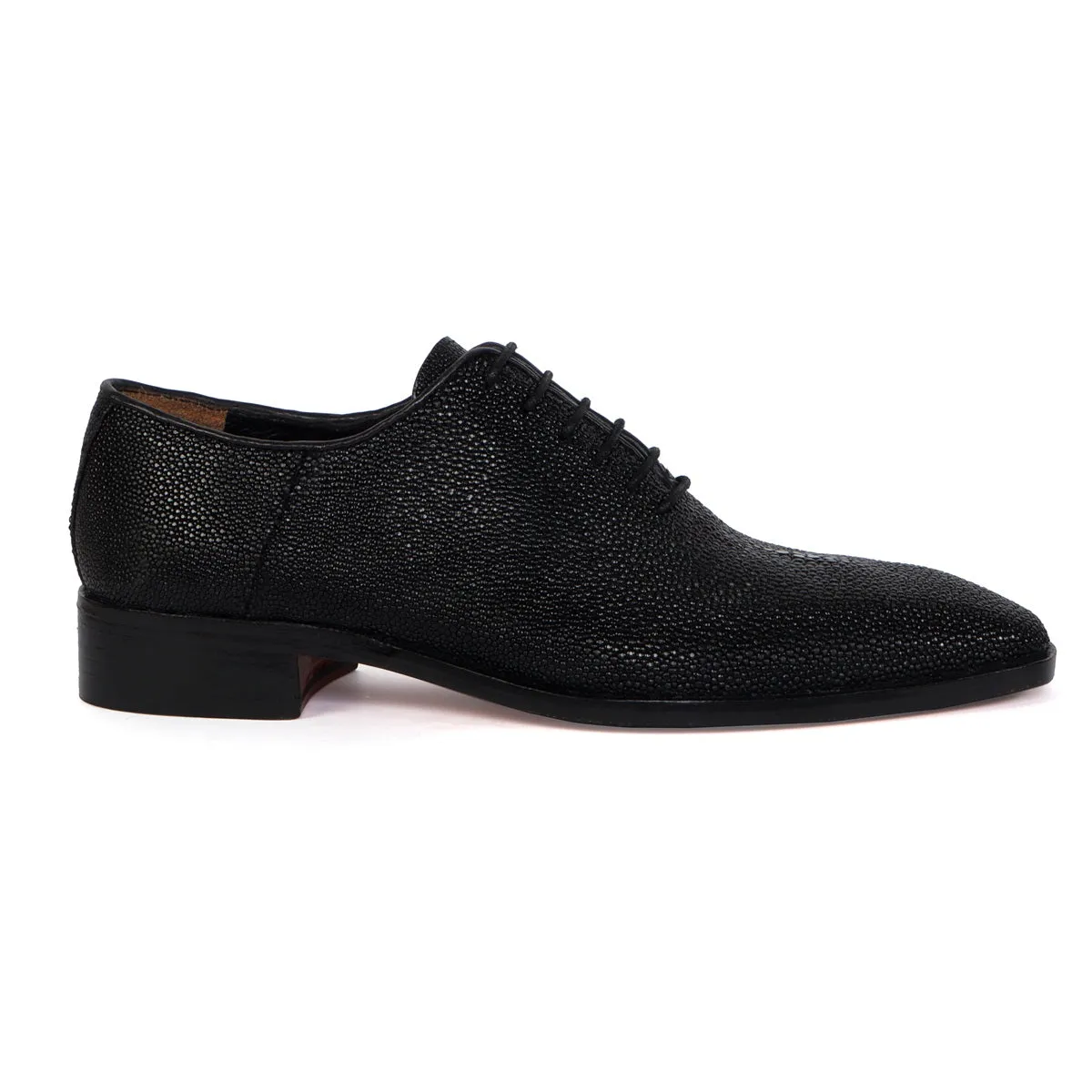 Black Oxfords Lace-Up Formal Shoes in Exotic Stingray Fish Leather