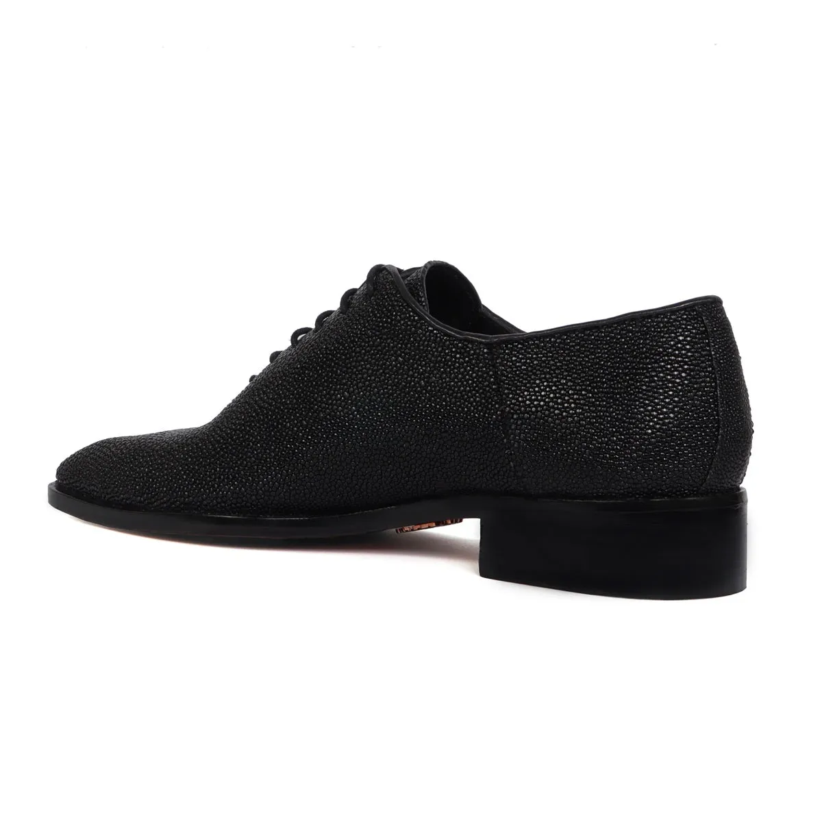 Black Oxfords Lace-Up Formal Shoes in Exotic Stingray Fish Leather