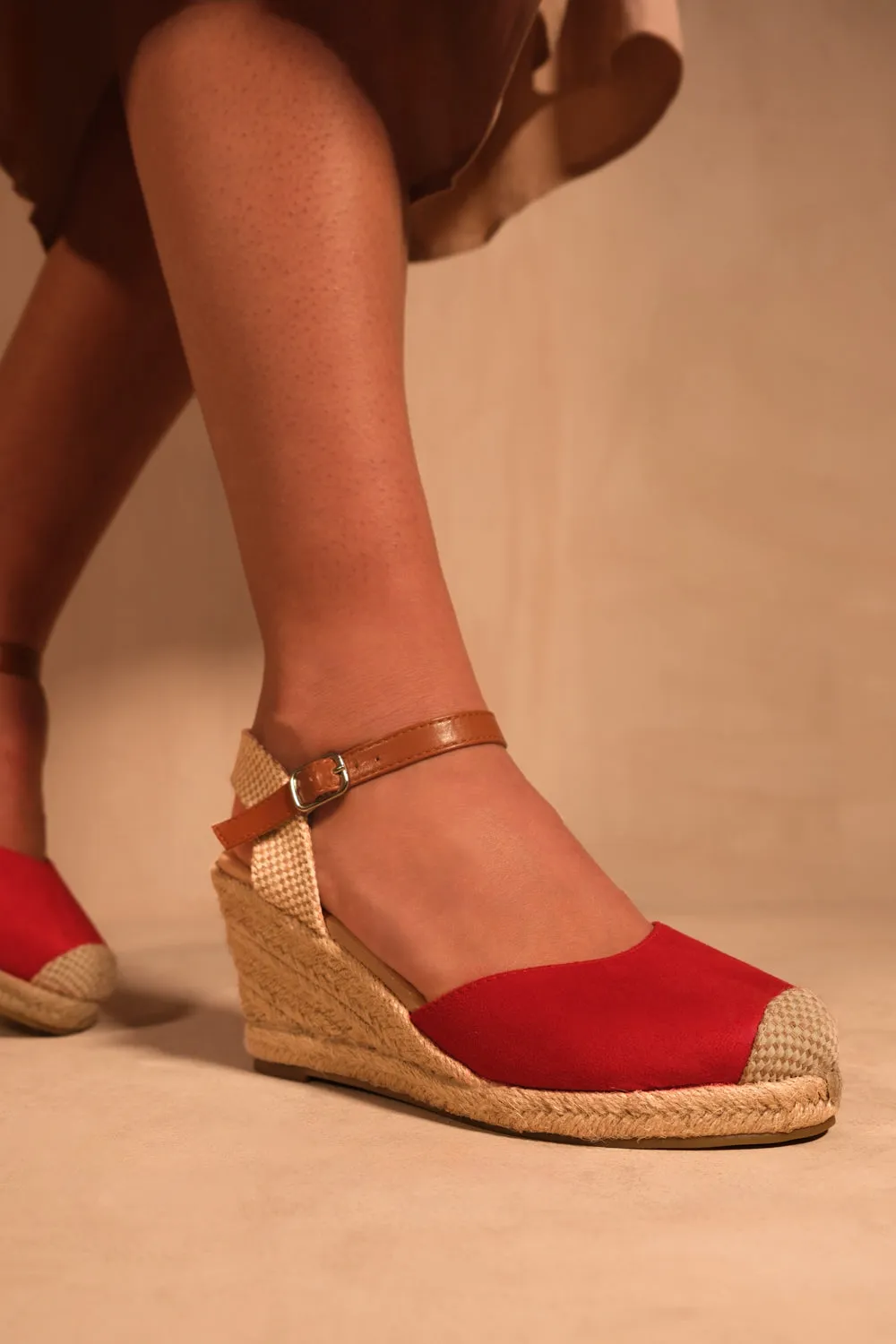 BLAKELY LOW WEDGE ESPADRILLE SANDALS WITH CLOSE TOE IN RED