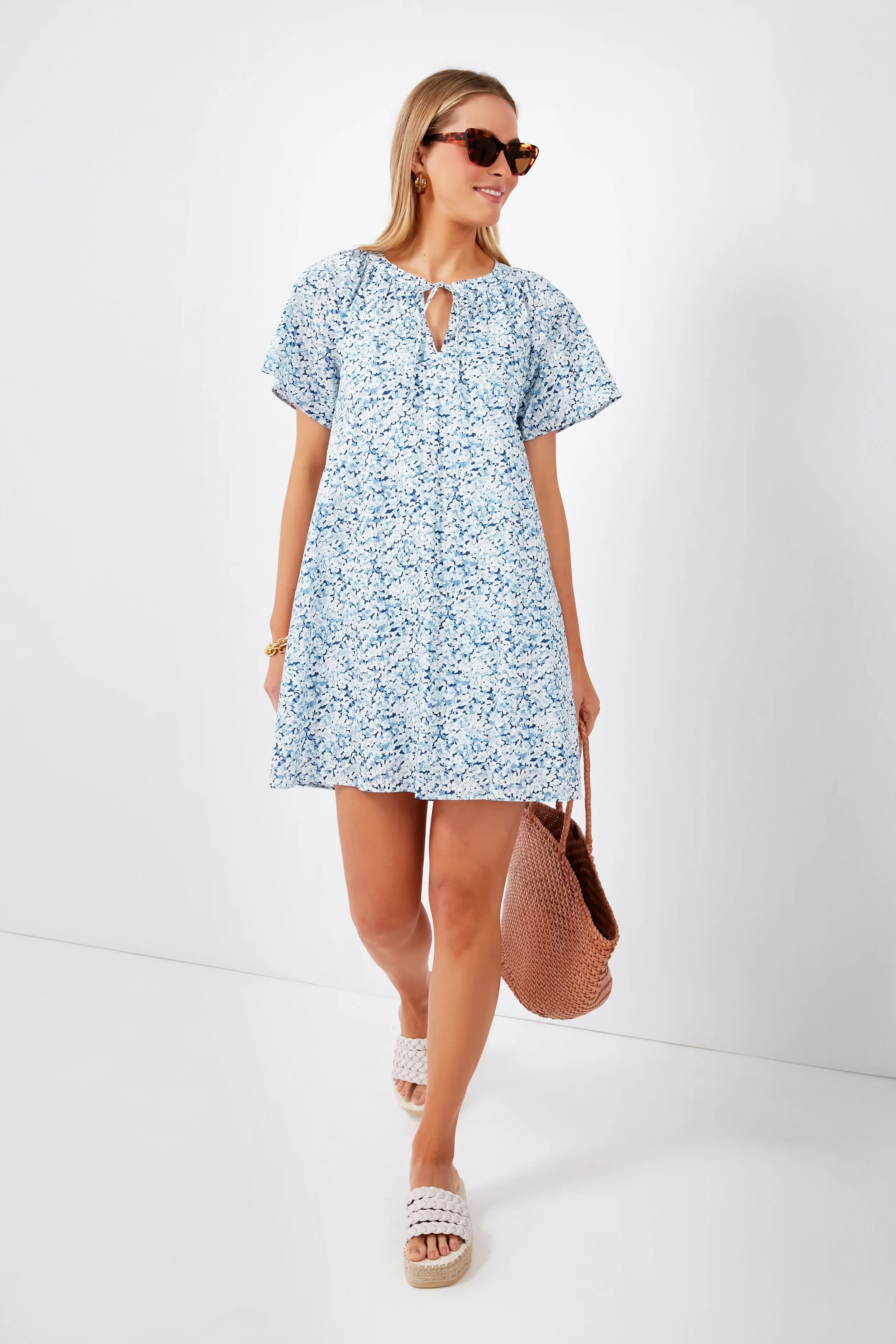 Blue Botanical V-Neck Davis Mini Dress