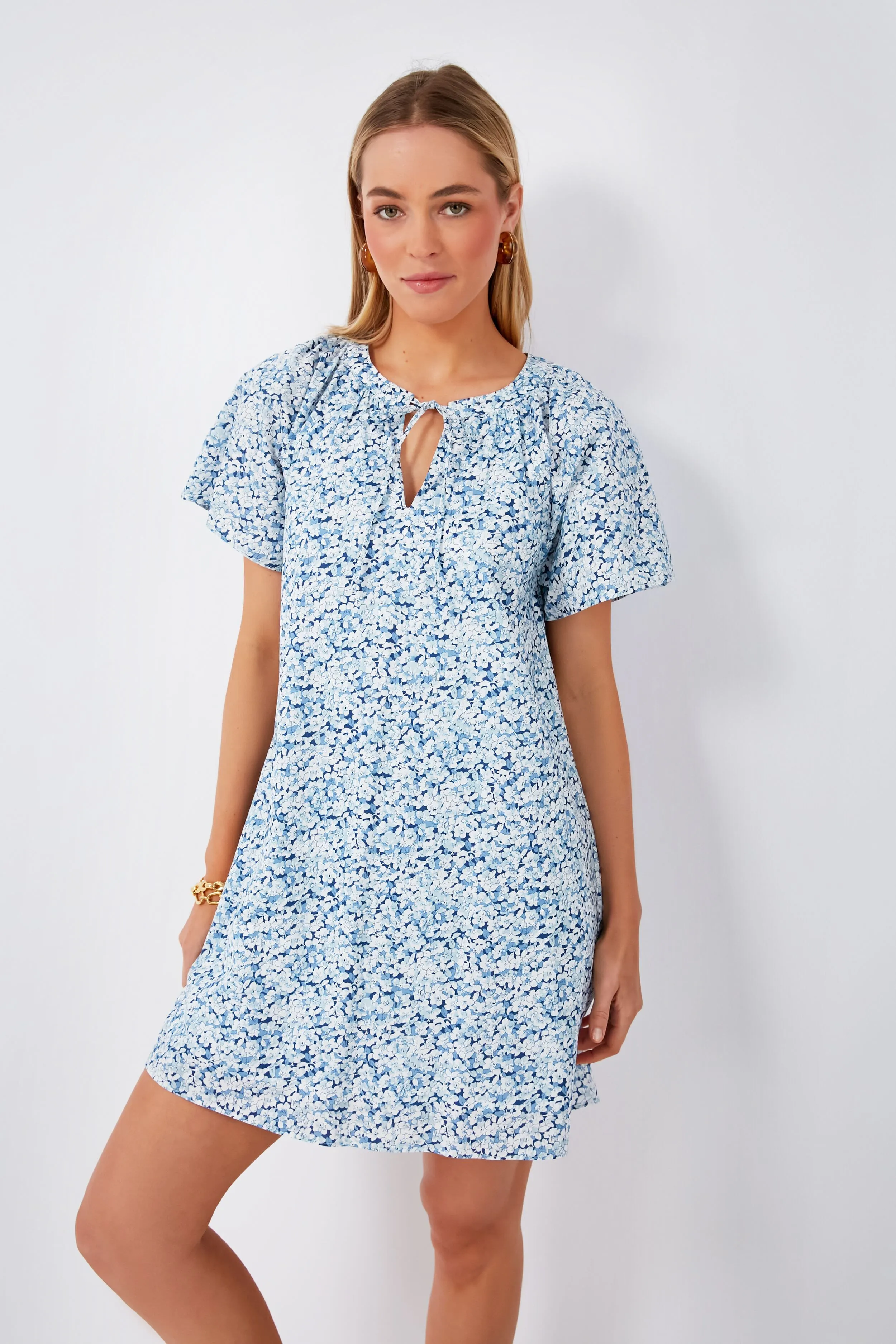 Blue Botanical V-Neck Davis Mini Dress