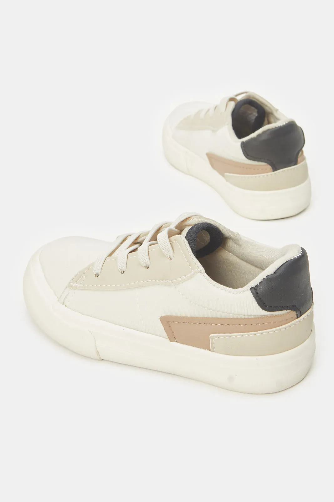 Boys Cream Lace-Up Sneakers