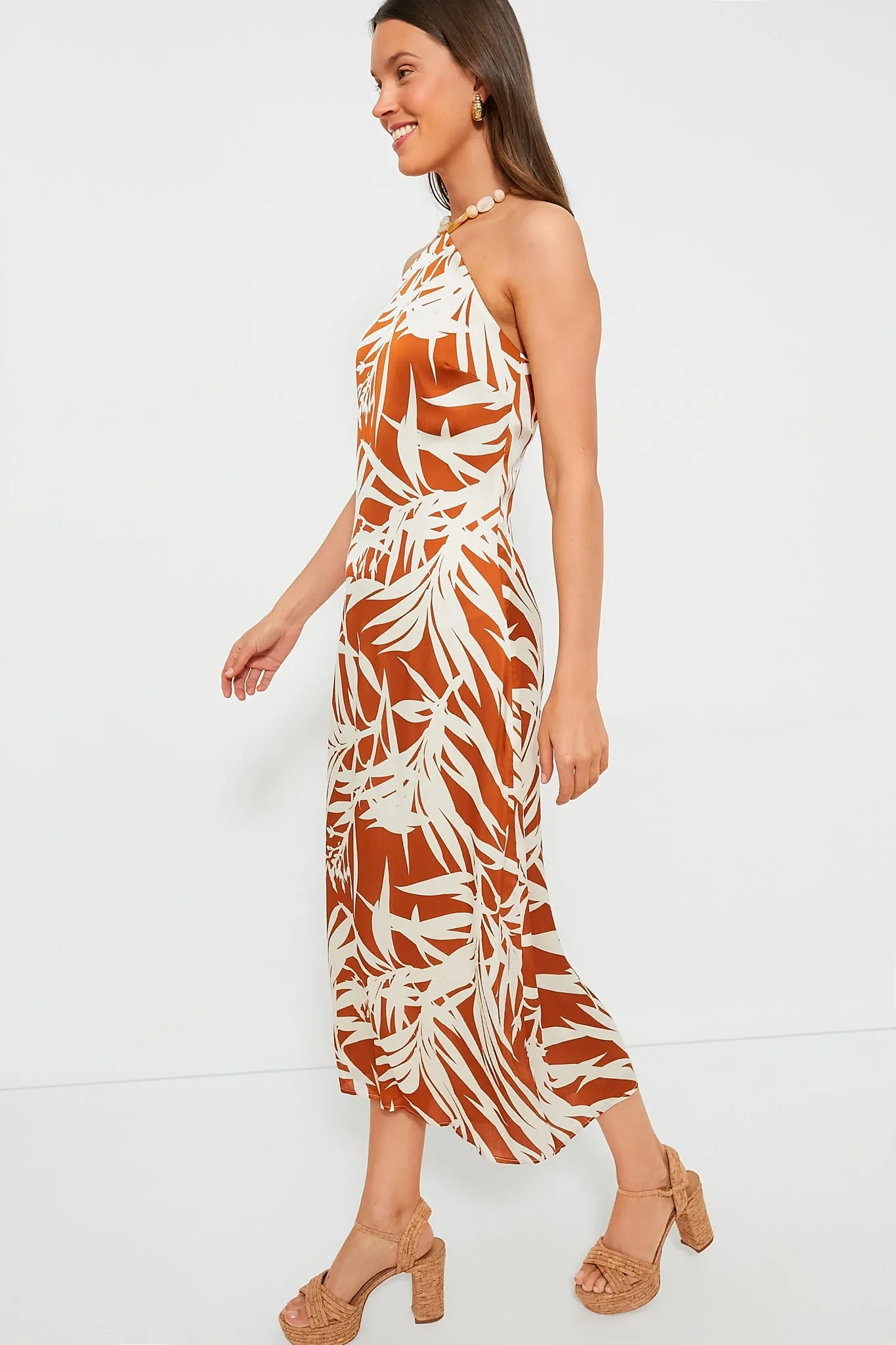 Bronze Leafy Floral Mallorca Maxi Dress