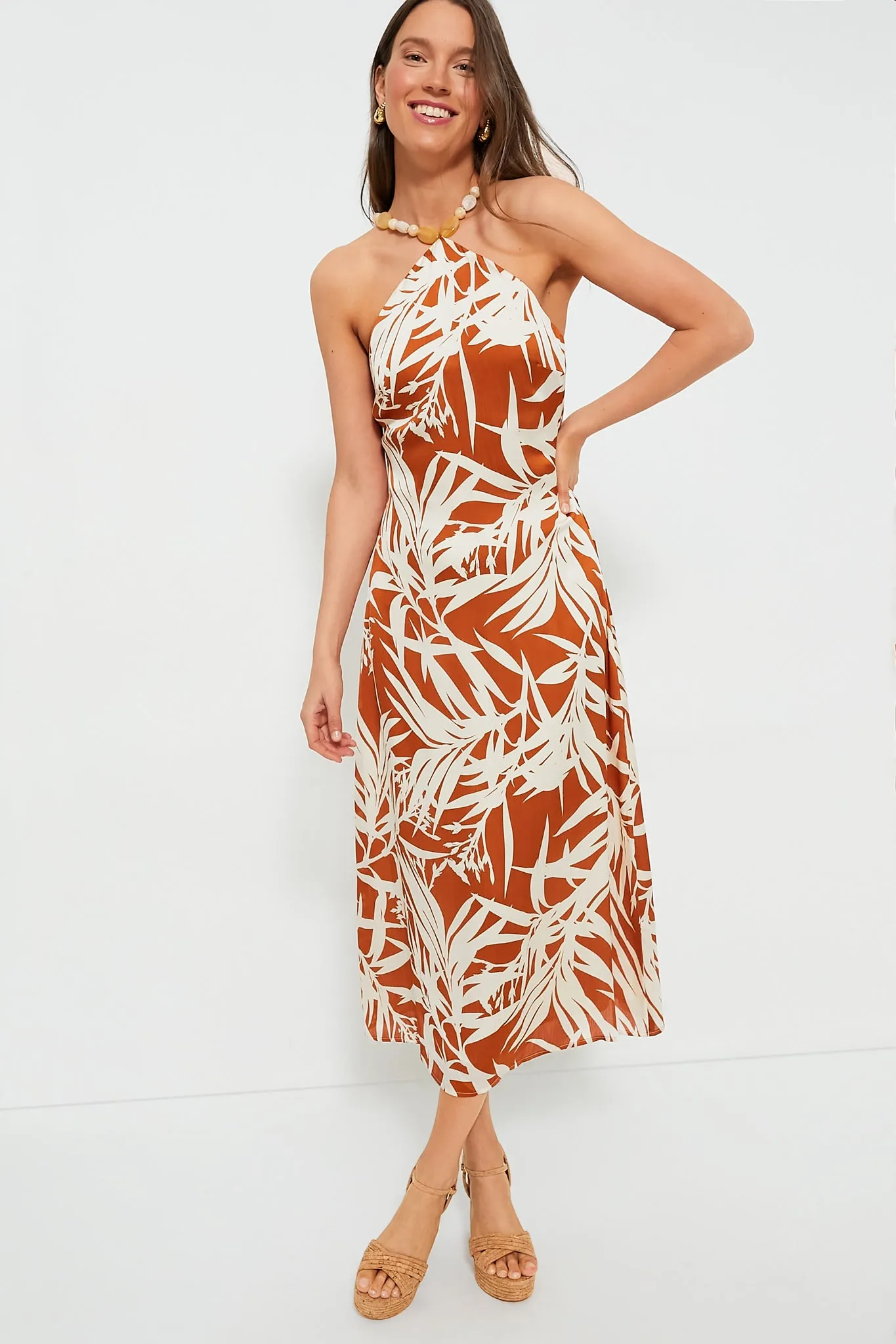 Bronze Leafy Floral Mallorca Maxi Dress