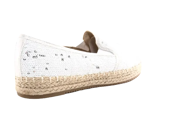 Damen Plateau Slipper Pailetten Espadrilles Spitzenstoff Slip On White # 163