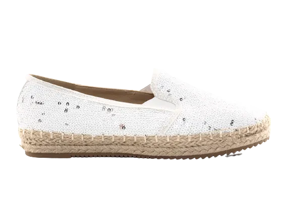 Damen Plateau Slipper Pailetten Espadrilles Spitzenstoff Slip On White # 163