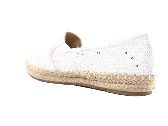 Damen Plateau Slipper Pailetten Espadrilles Spitzenstoff Slip On White # 163