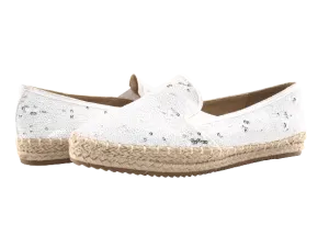 Damen Plateau Slipper Pailetten Espadrilles Spitzenstoff Slip On White # 163