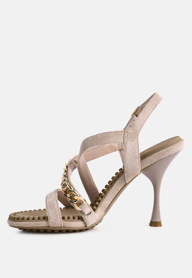 DOMEDA Latte Metal Chain Embellished Sandals