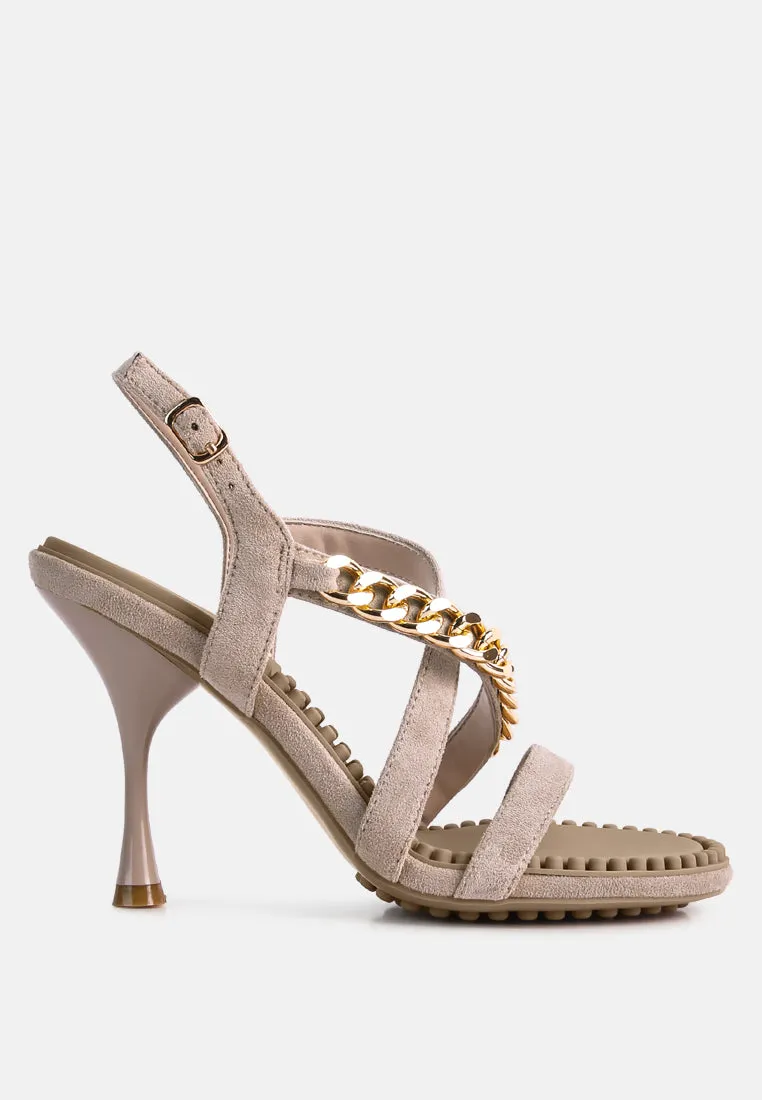 DOMEDA Latte Metal Chain Embellished Sandals