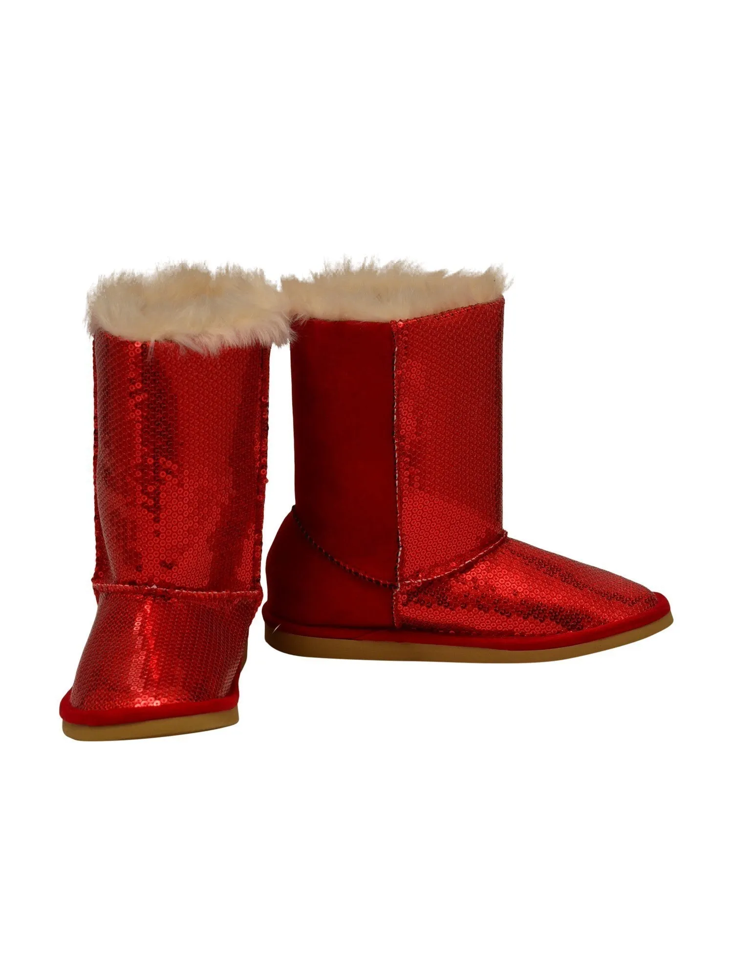 Girls Red Sparkle Sequin Embellished Faux Fur Carol Boots 11-4 Kids