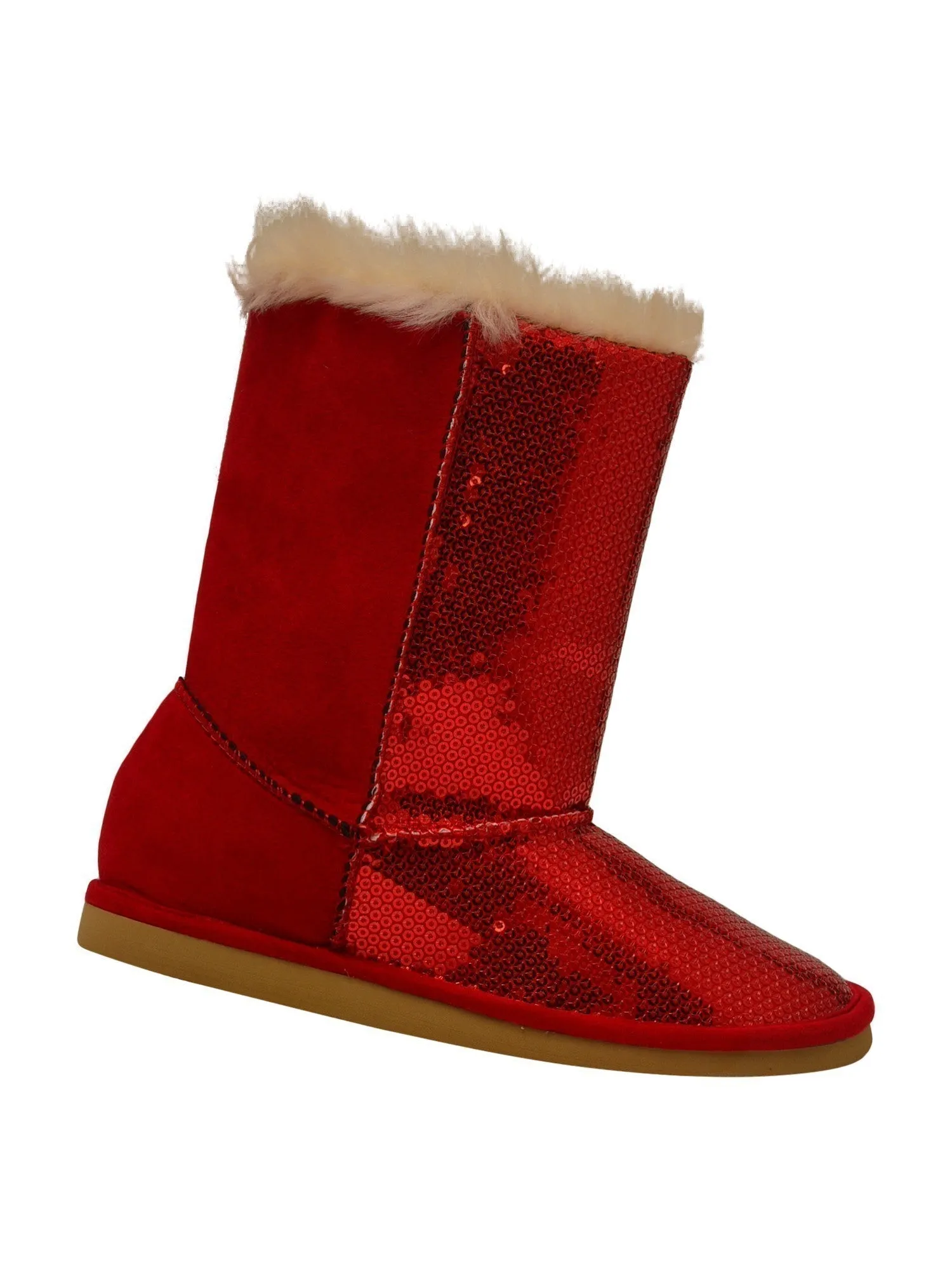 Girls Red Sparkle Sequin Embellished Faux Fur Carol Boots 11-4 Kids