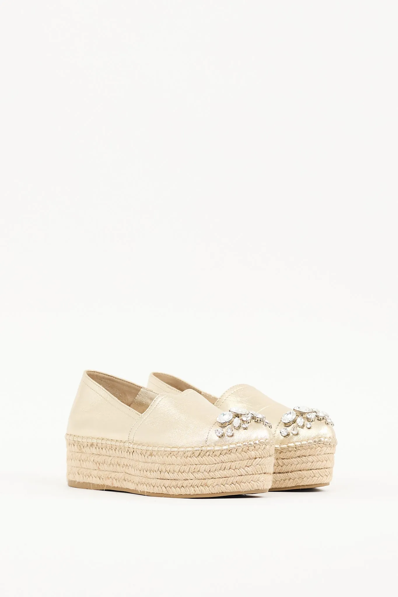 Gold Metallic Leather Embellished Platform Espadrille