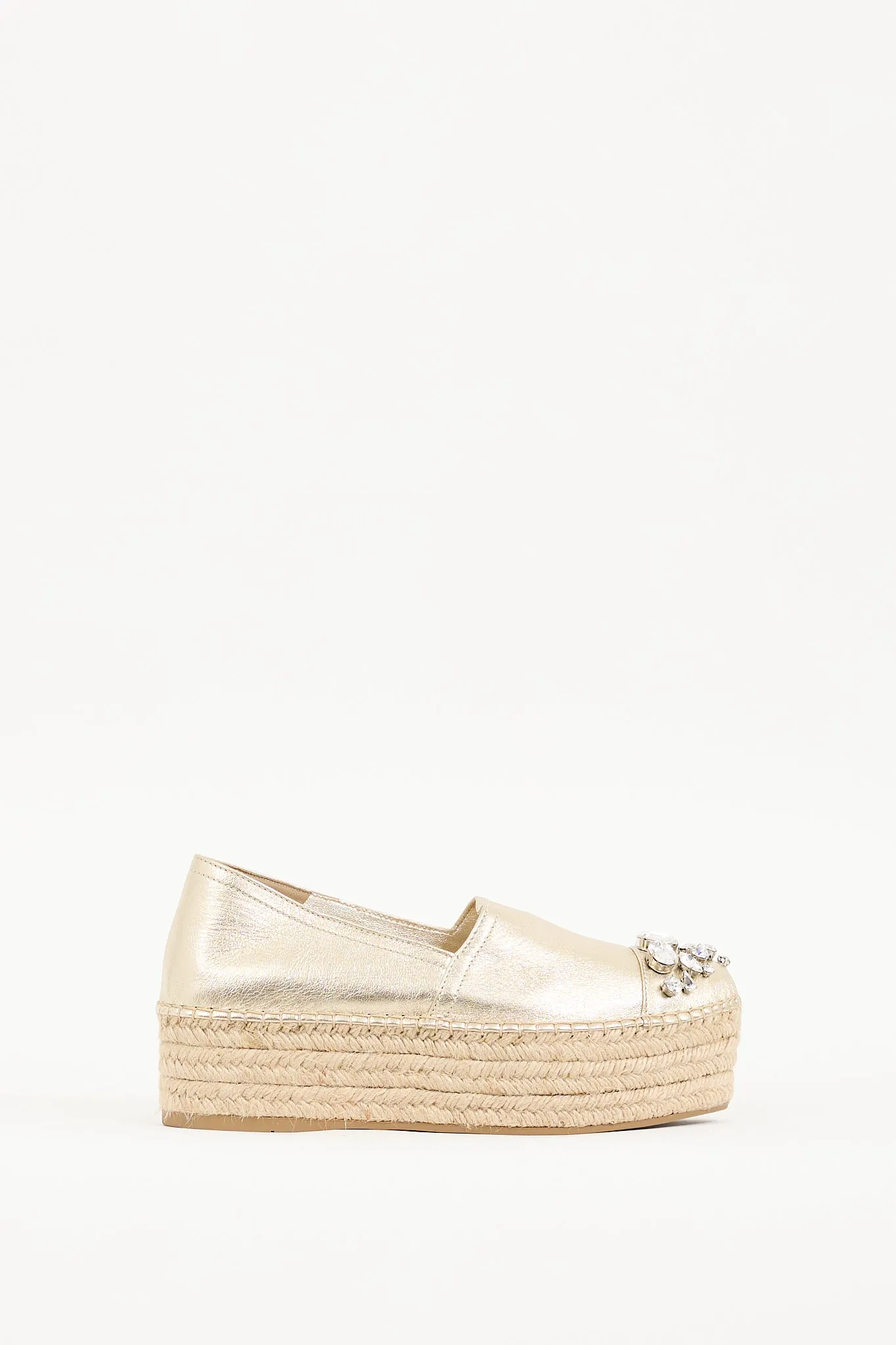 Gold Metallic Leather Embellished Platform Espadrille