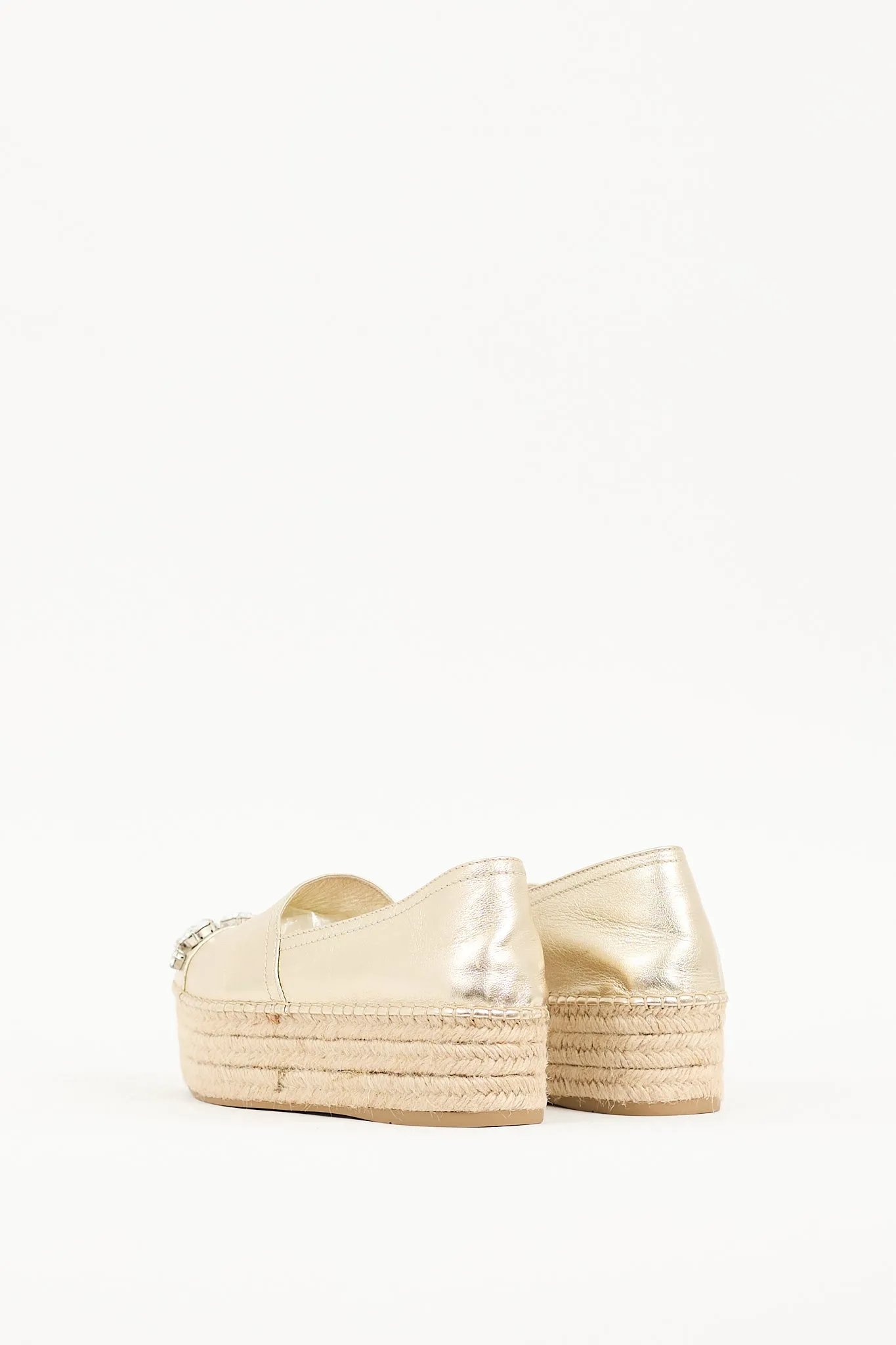 Gold Metallic Leather Embellished Platform Espadrille