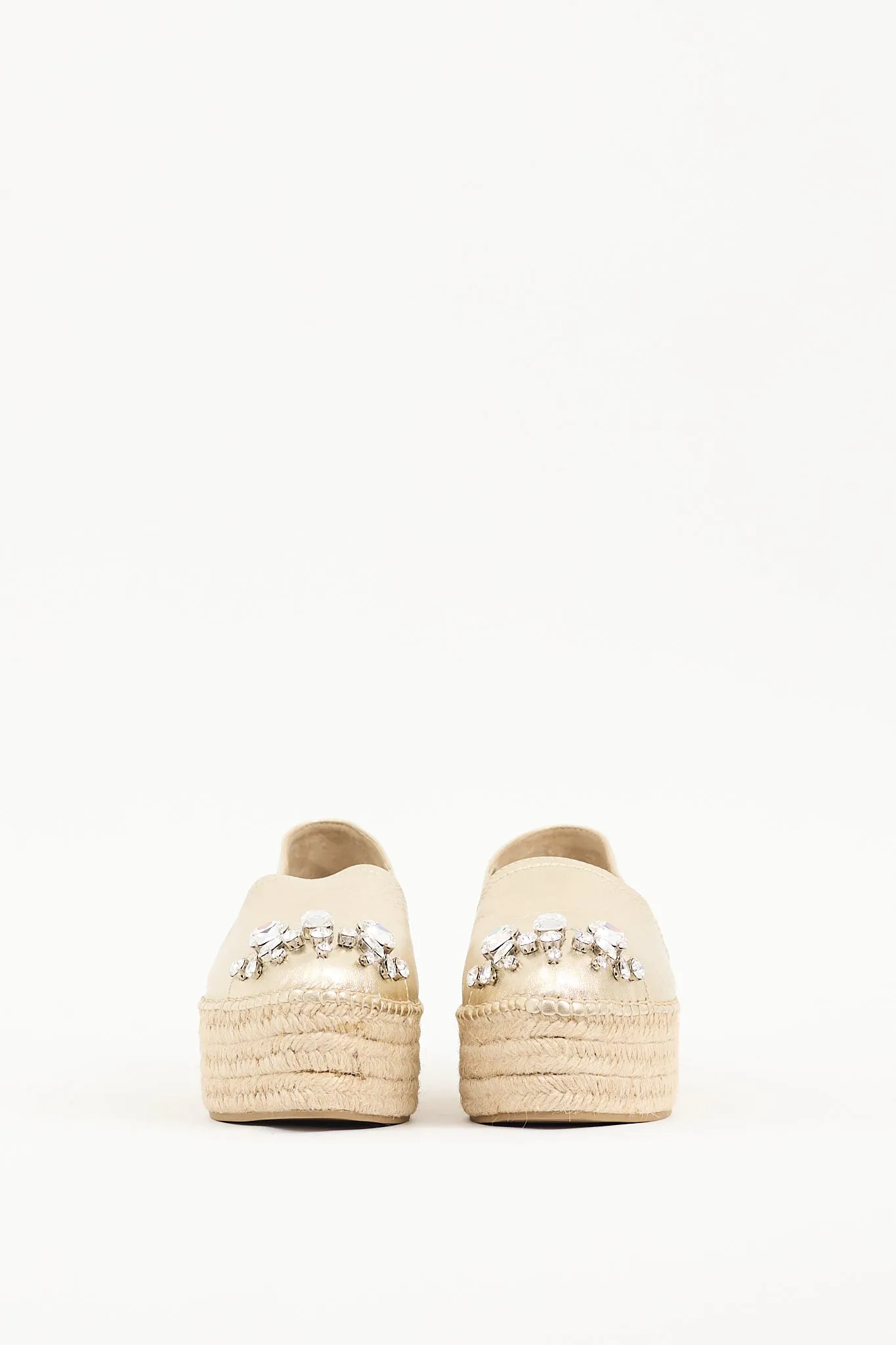 Gold Metallic Leather Embellished Platform Espadrille