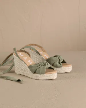 Hamptons Wedge Suede Espadrilles W. Knot Sage