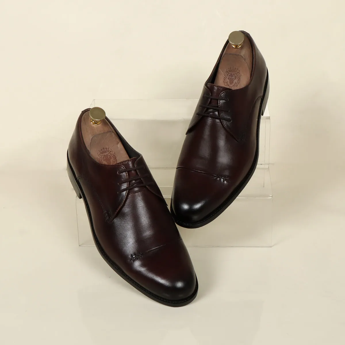 Handmade Dark Brown Toe Cap Men Leather Oxford Formal Shoe By Brune & Bareskin