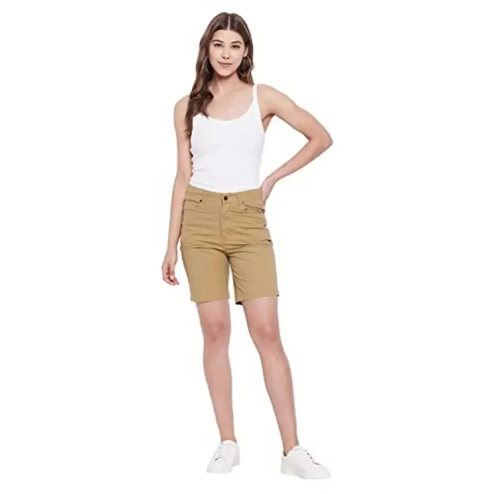 HYPERNATION Women's Khaki Cotton Lycra Shorts