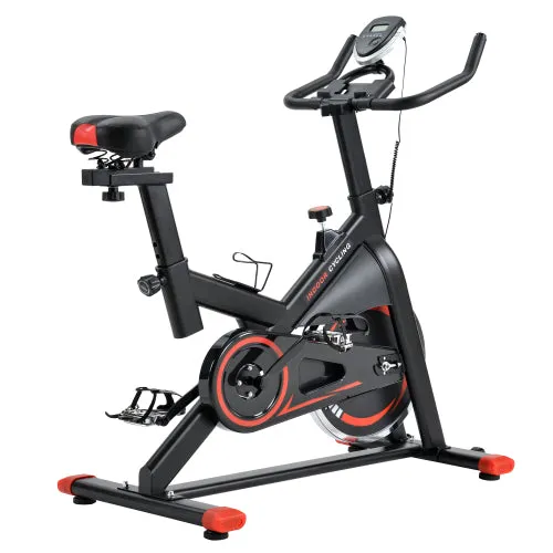 Indoor Cycling Bike Trainer with Belt Drive System & LCD Monitor, Exercise Bike for for Home Workout(Black & Red)