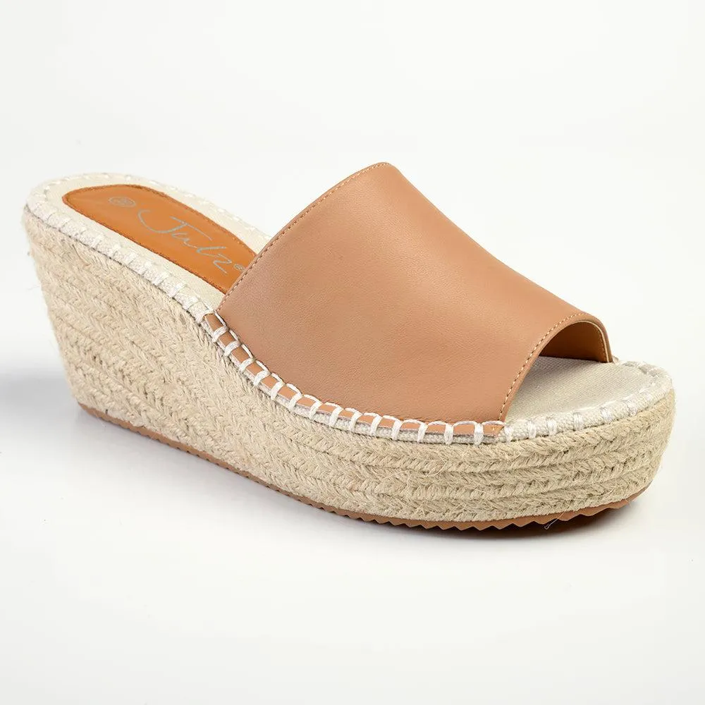 Julz Demi Leather Espadrille Mule Wedge - Tan