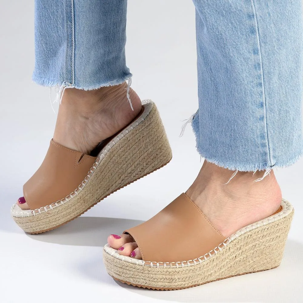 Julz Demi Leather Espadrille Mule Wedge - Tan