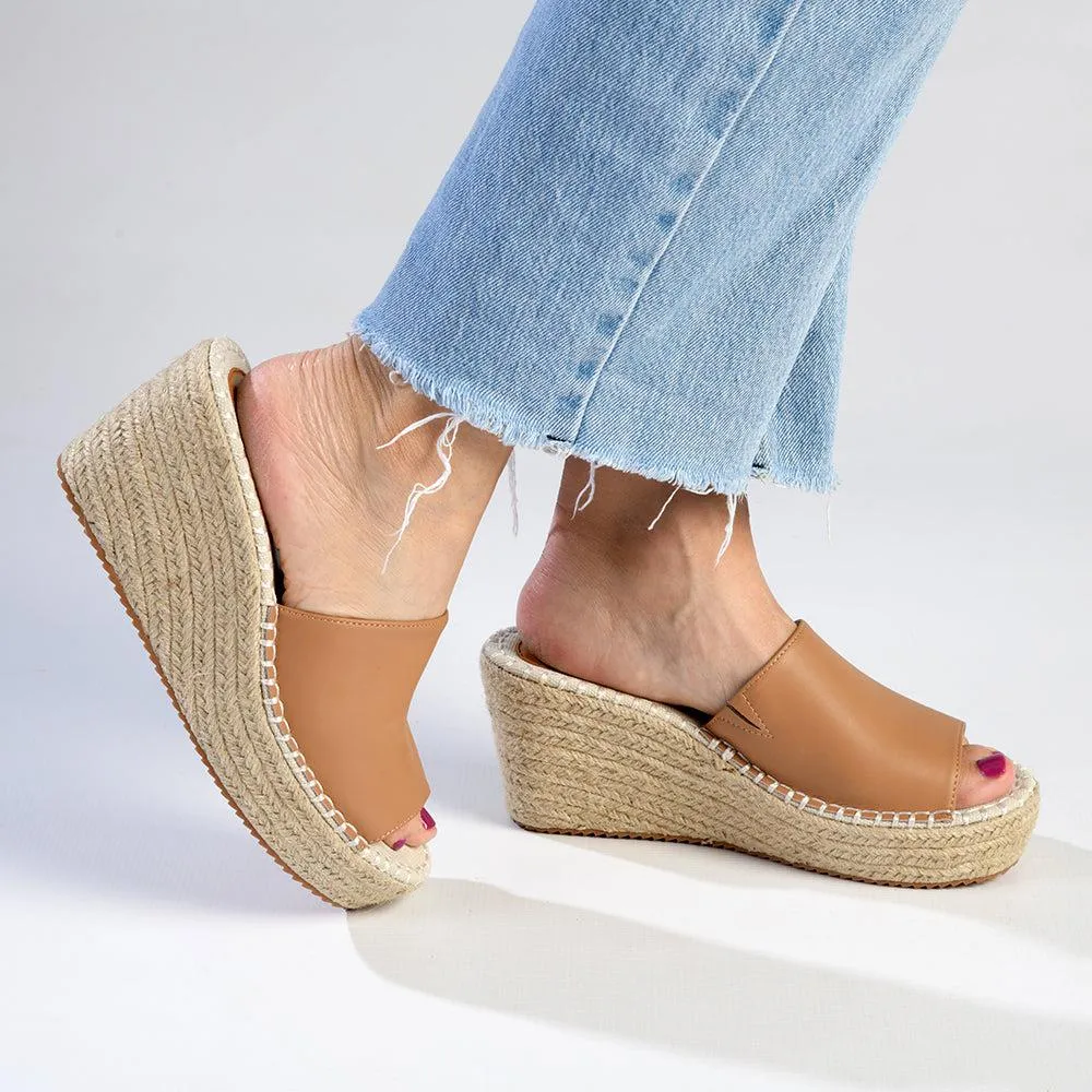 Julz Demi Leather Espadrille Mule Wedge - Tan