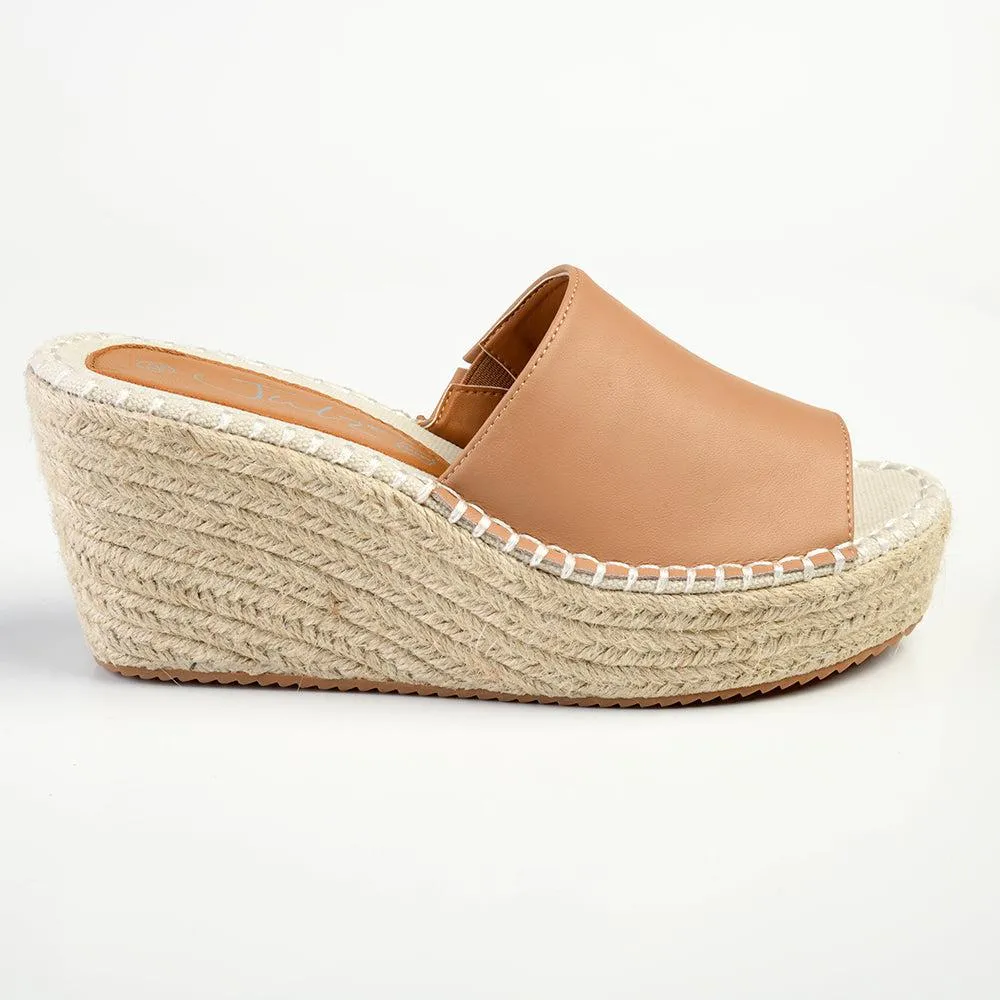 Julz Demi Leather Espadrille Mule Wedge - Tan