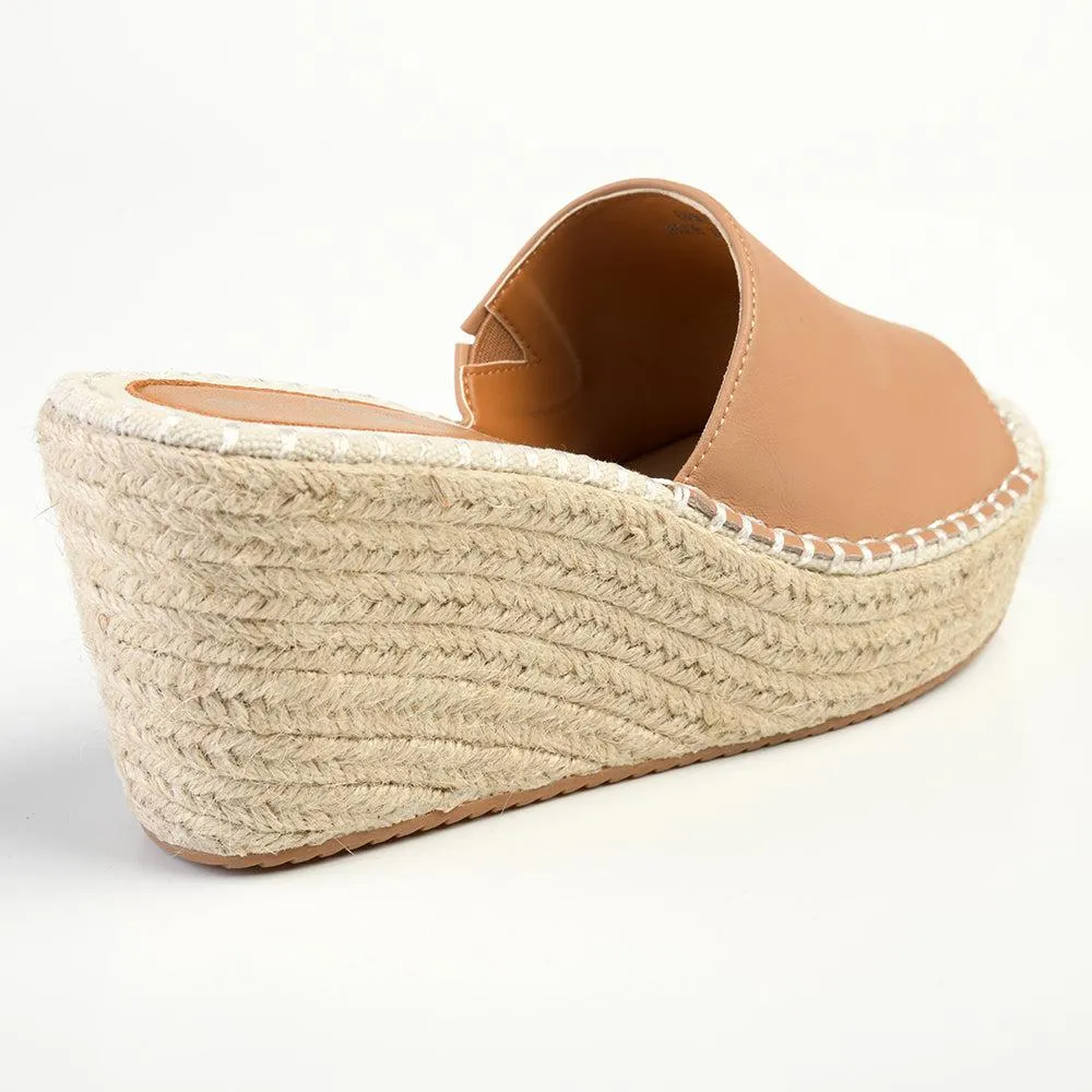 Julz Demi Leather Espadrille Mule Wedge - Tan