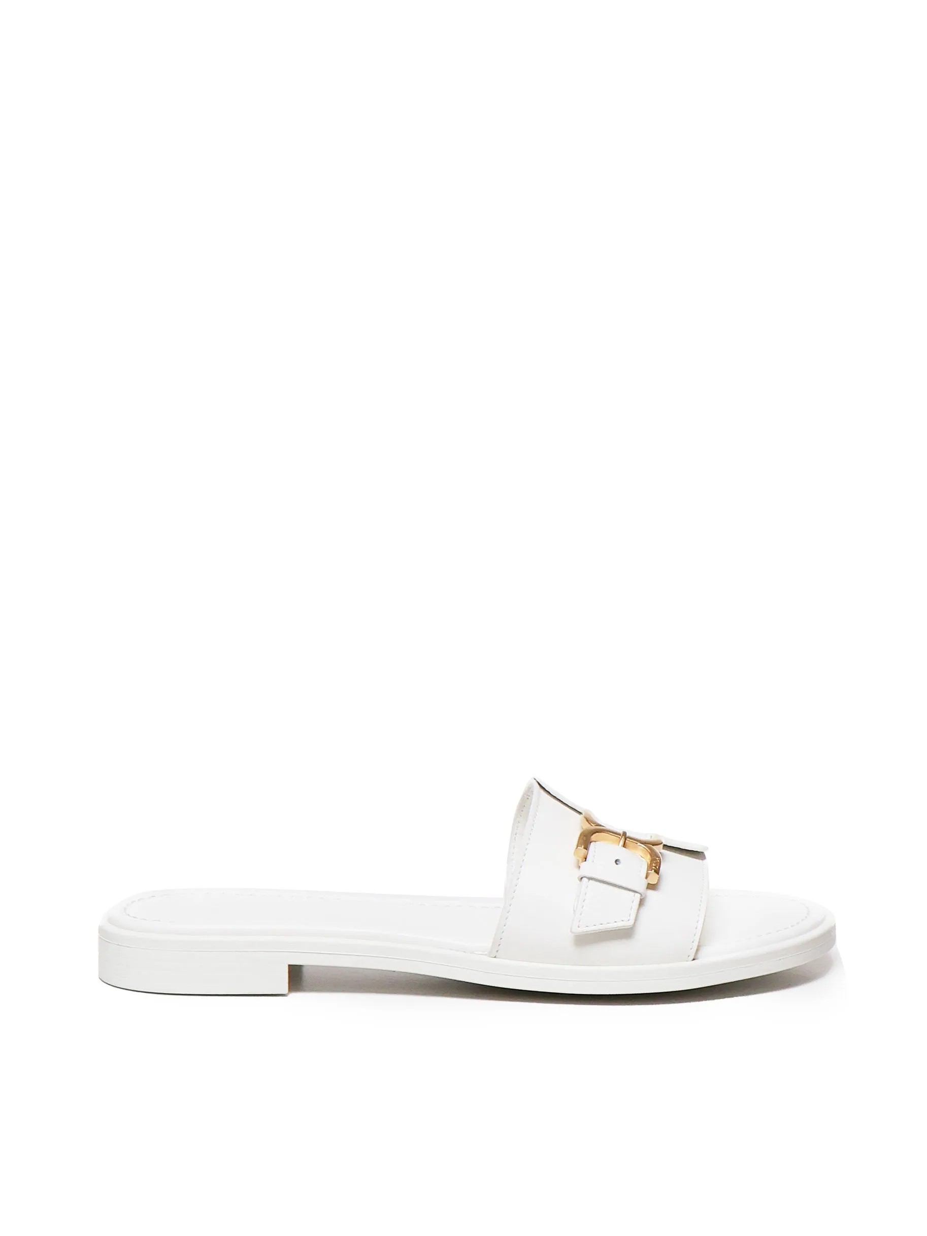 Leather White Sandals with Buckle