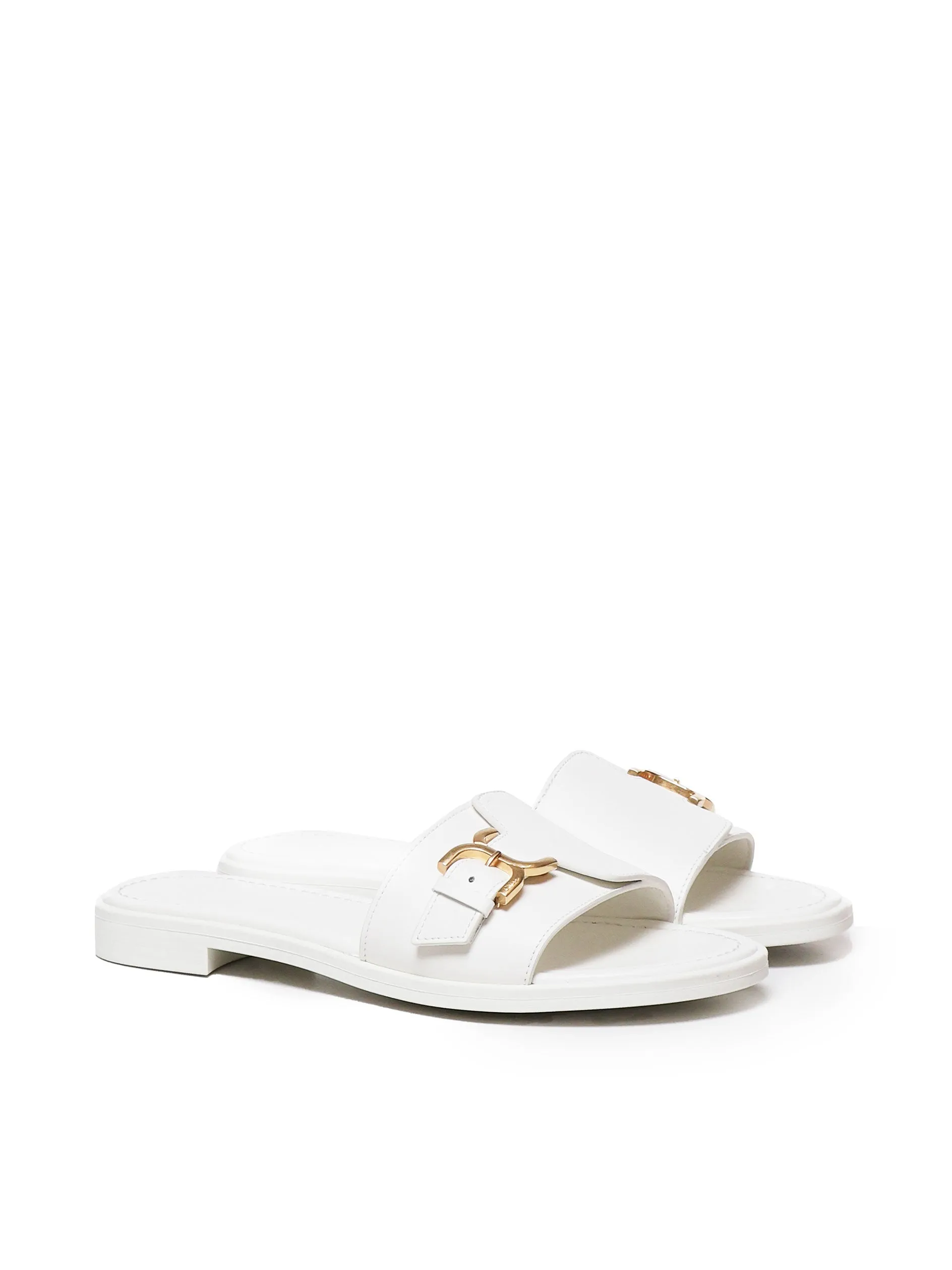 Leather White Sandals with Buckle