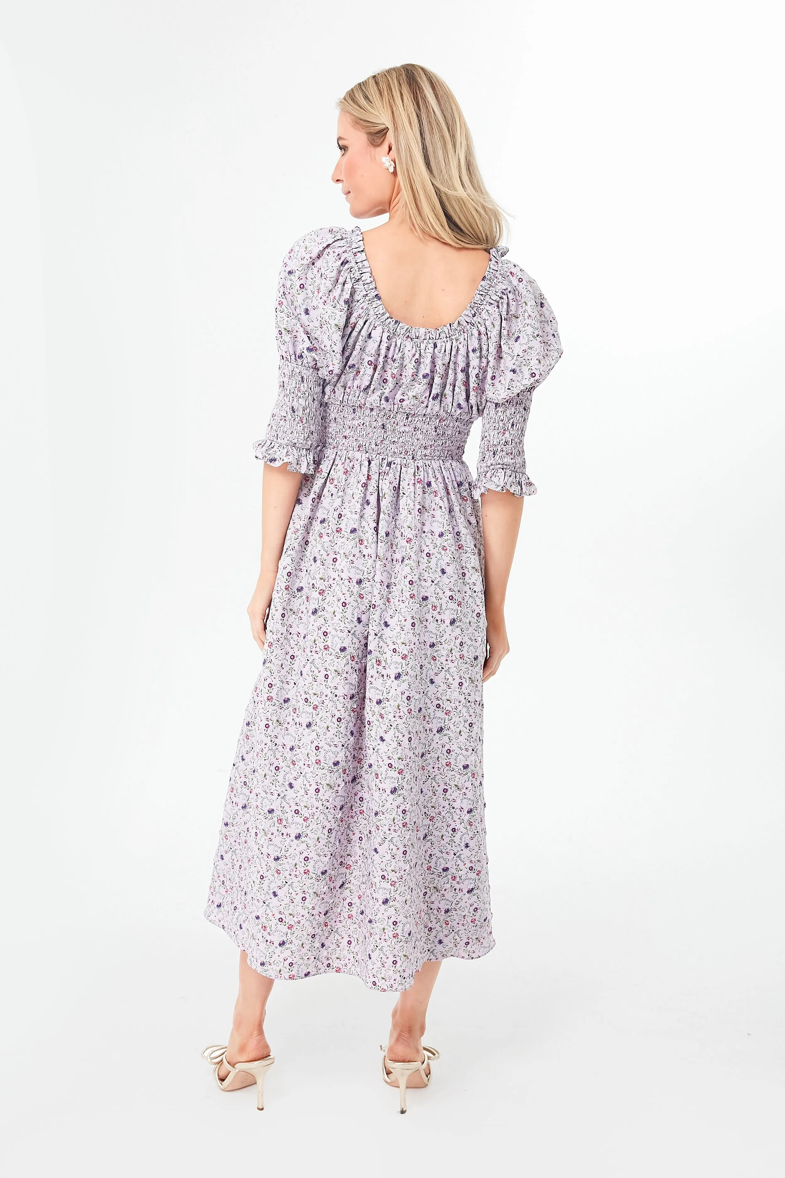 Lilac Ruched Neck Cali Midi Dress