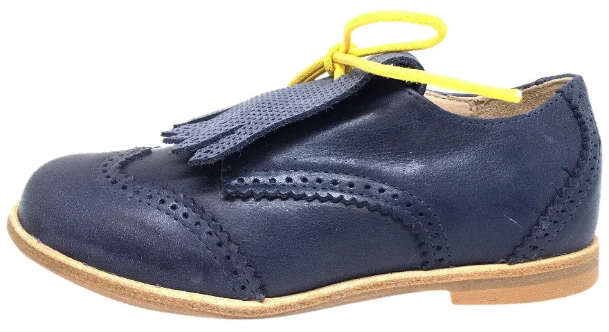 Manuela de Juan Girl's and Boy's Fringe Nuit Montana Blue Suede Leather Tassel Fringe Lace Up Oxford Shoe