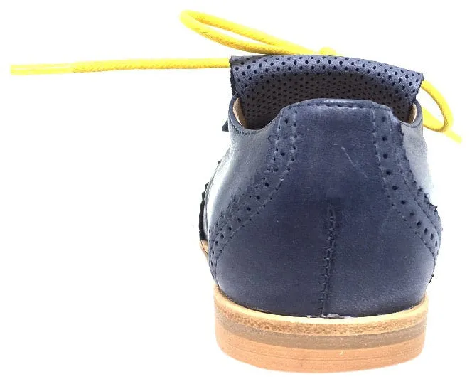 Manuela de Juan Girl's and Boy's Fringe Nuit Montana Blue Suede Leather Tassel Fringe Lace Up Oxford Shoe