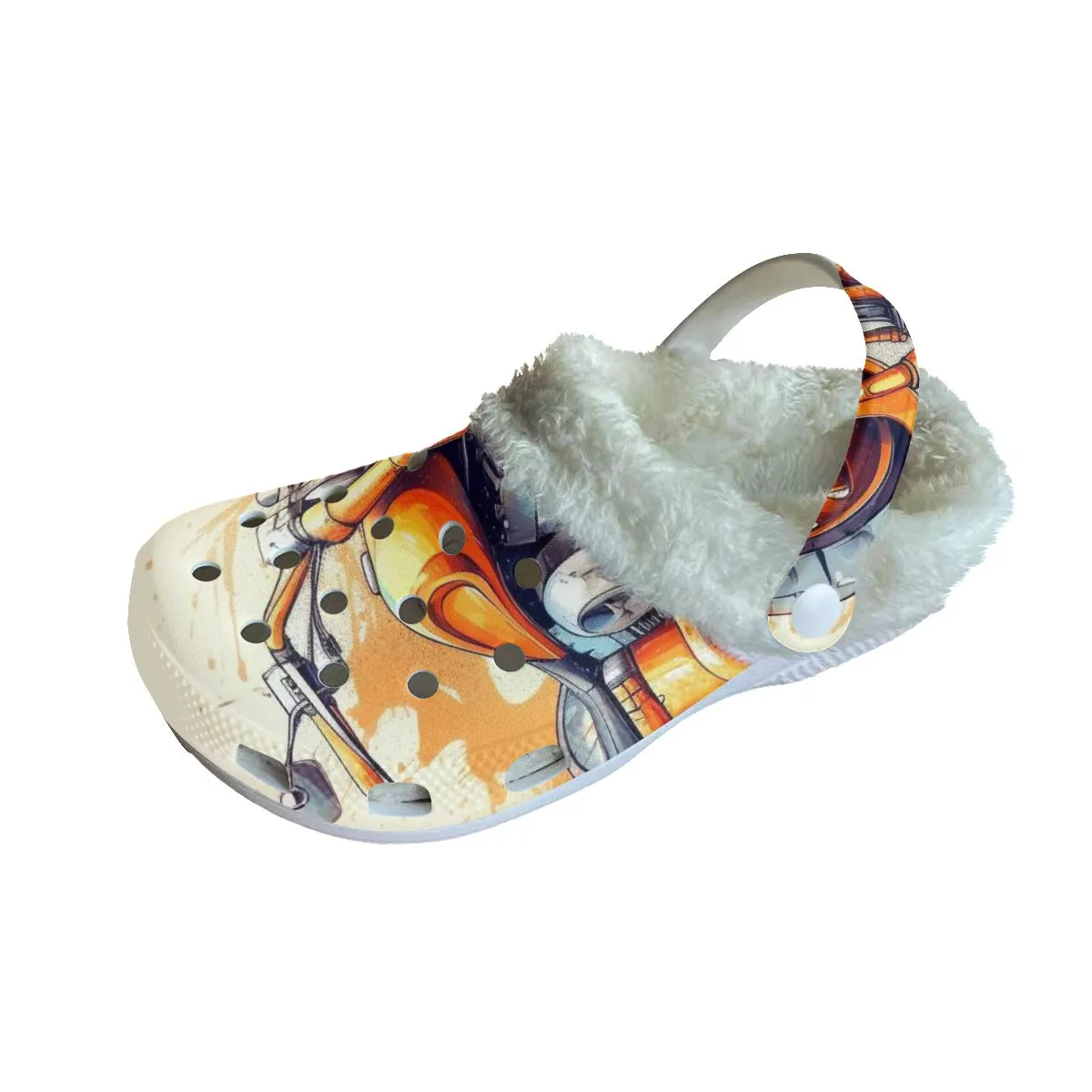 MC #3 Men's Classic Clogs with Fleece motorcycle print