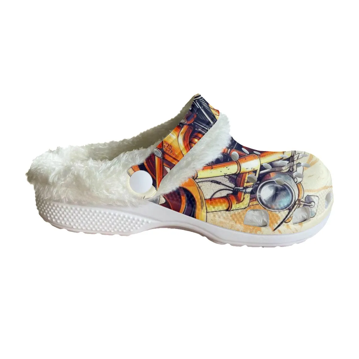 MC #3 Men's Classic Clogs with Fleece motorcycle print