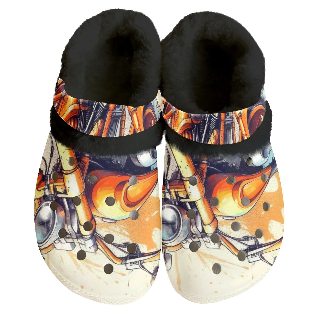 MC #3 Men's Classic Clogs with Fleece motorcycle print