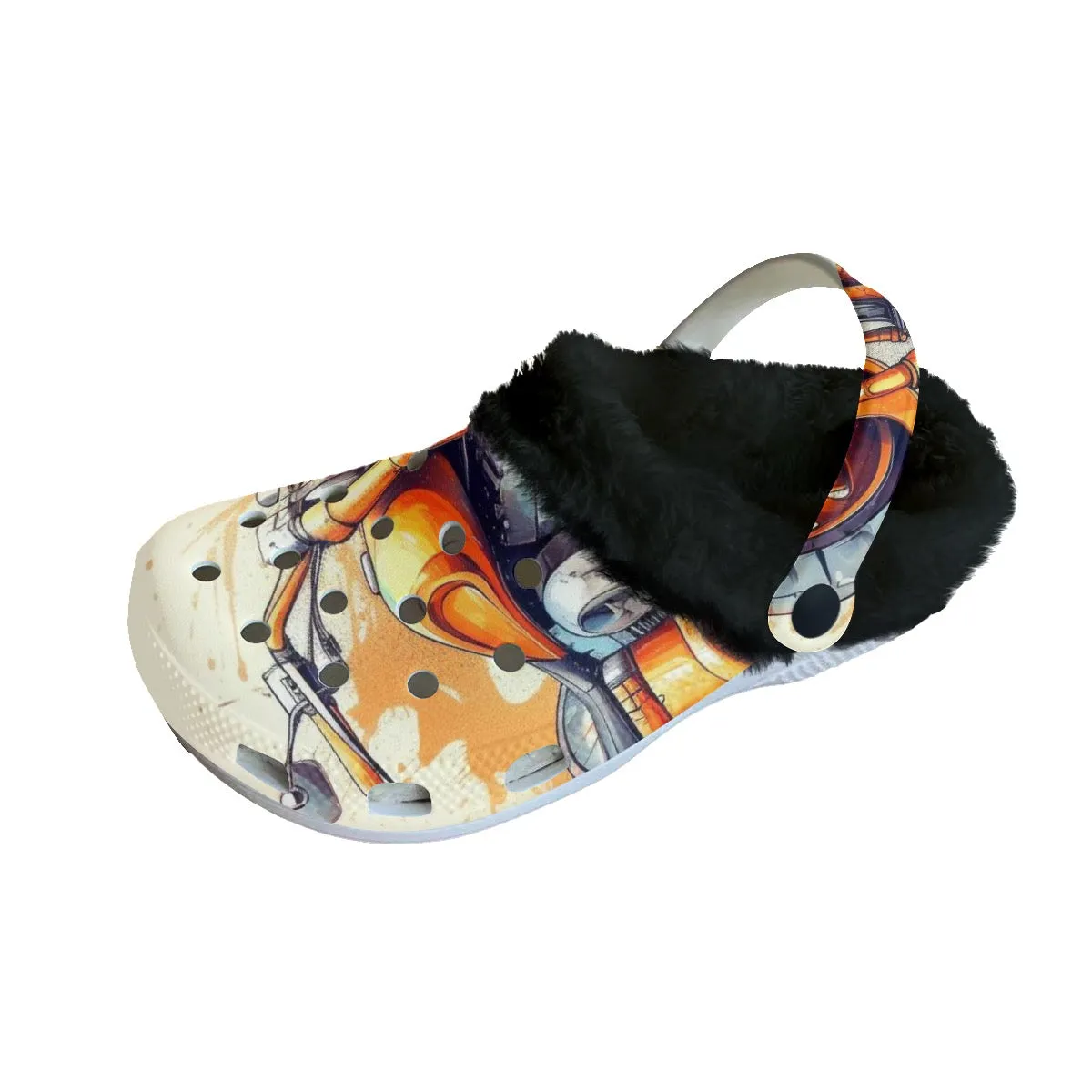 MC #3 Men's Classic Clogs with Fleece motorcycle print