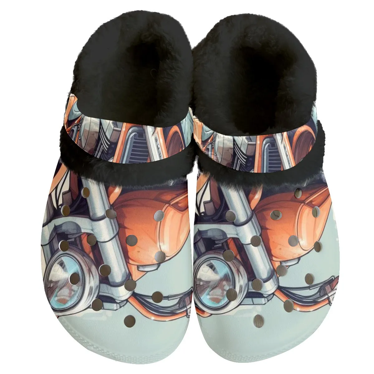 MC #4 Men's Classic Clogs with Fleece motorcycle print