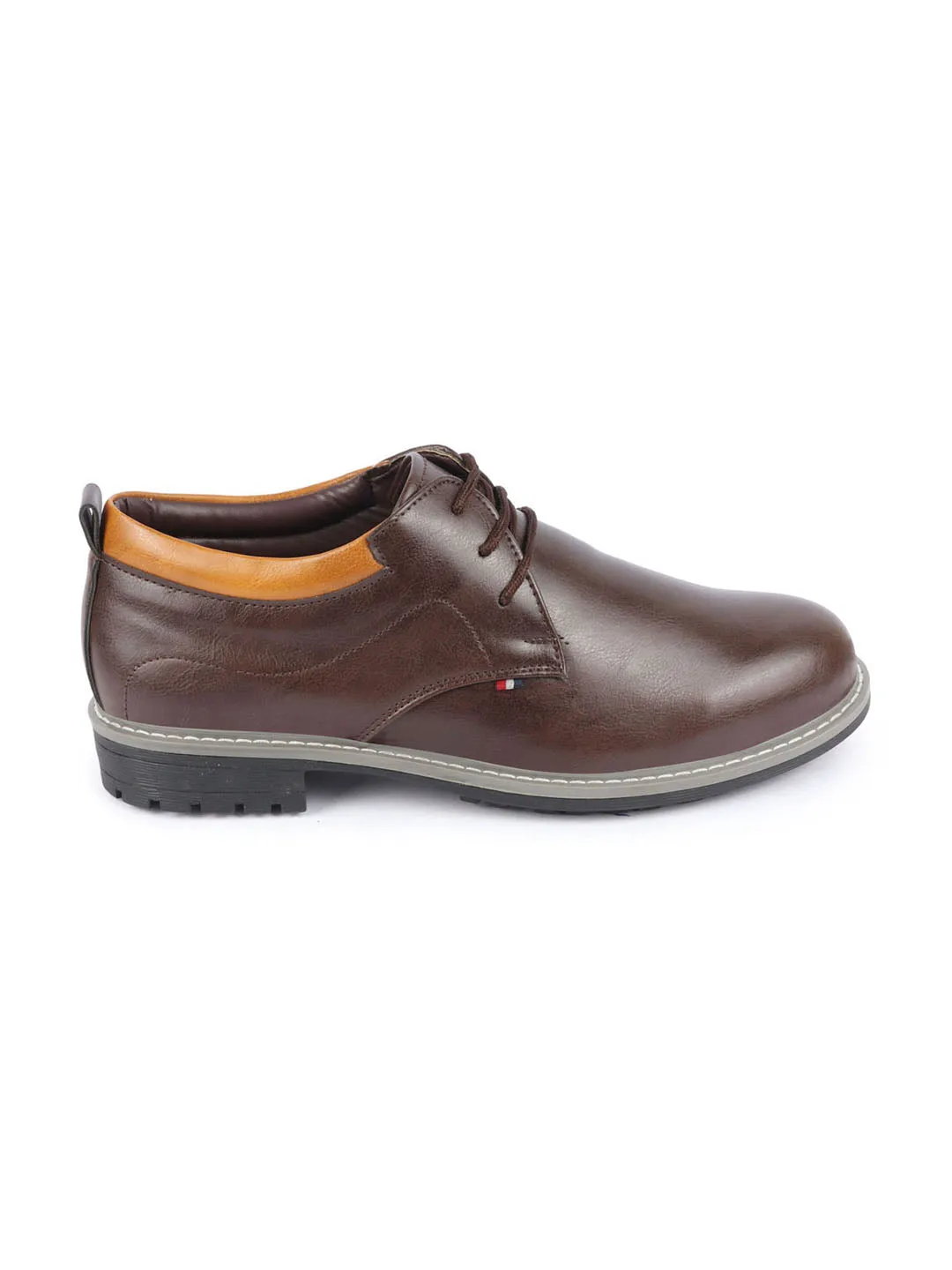 Men Brown Genuine Leather Broad Feet Formal Lace Up Shoes with TPR Welted Sole