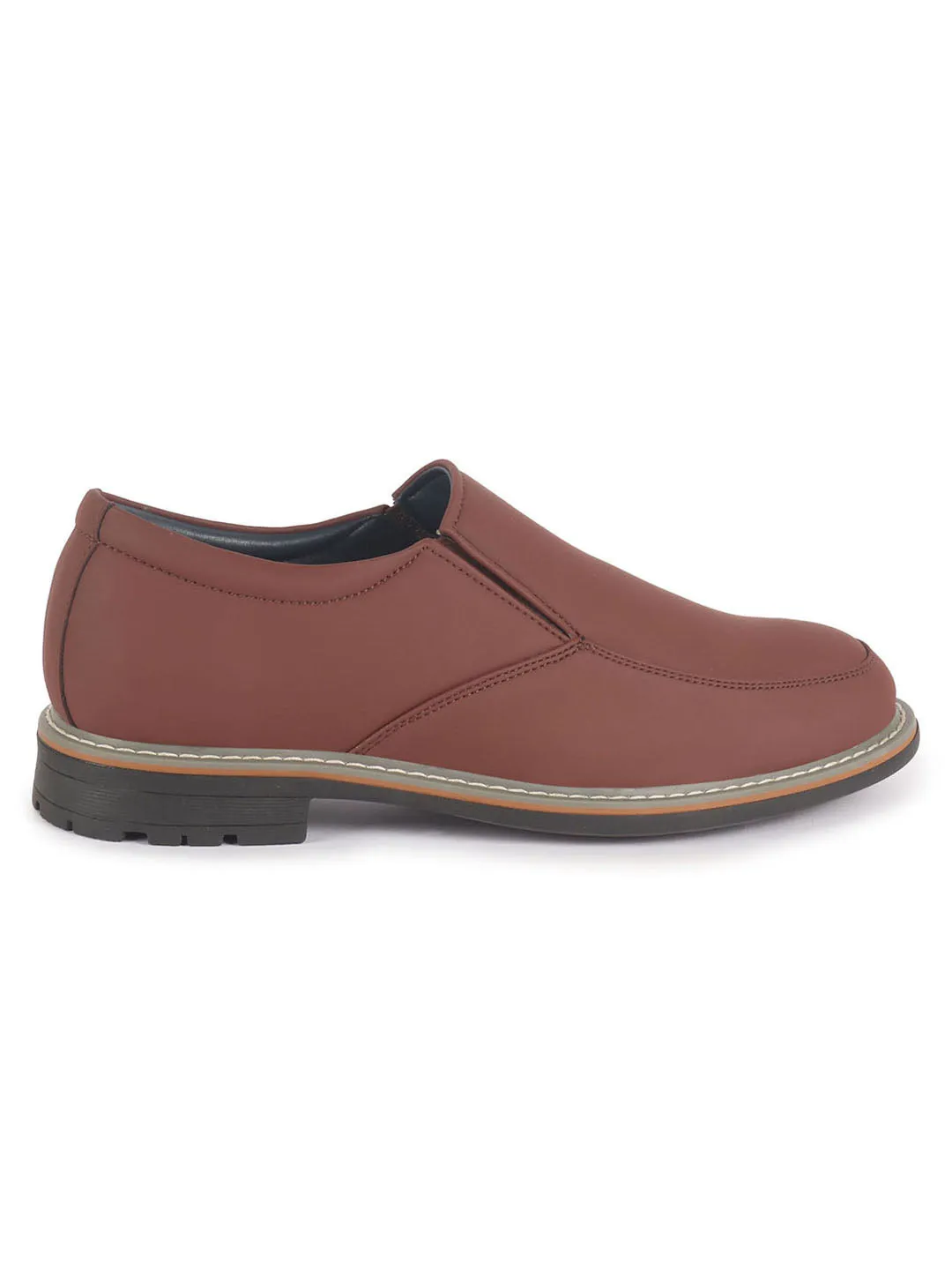 Men Cherry Formal Office Comfort Broad Feet TPR Welted Sole Slip On Shoes