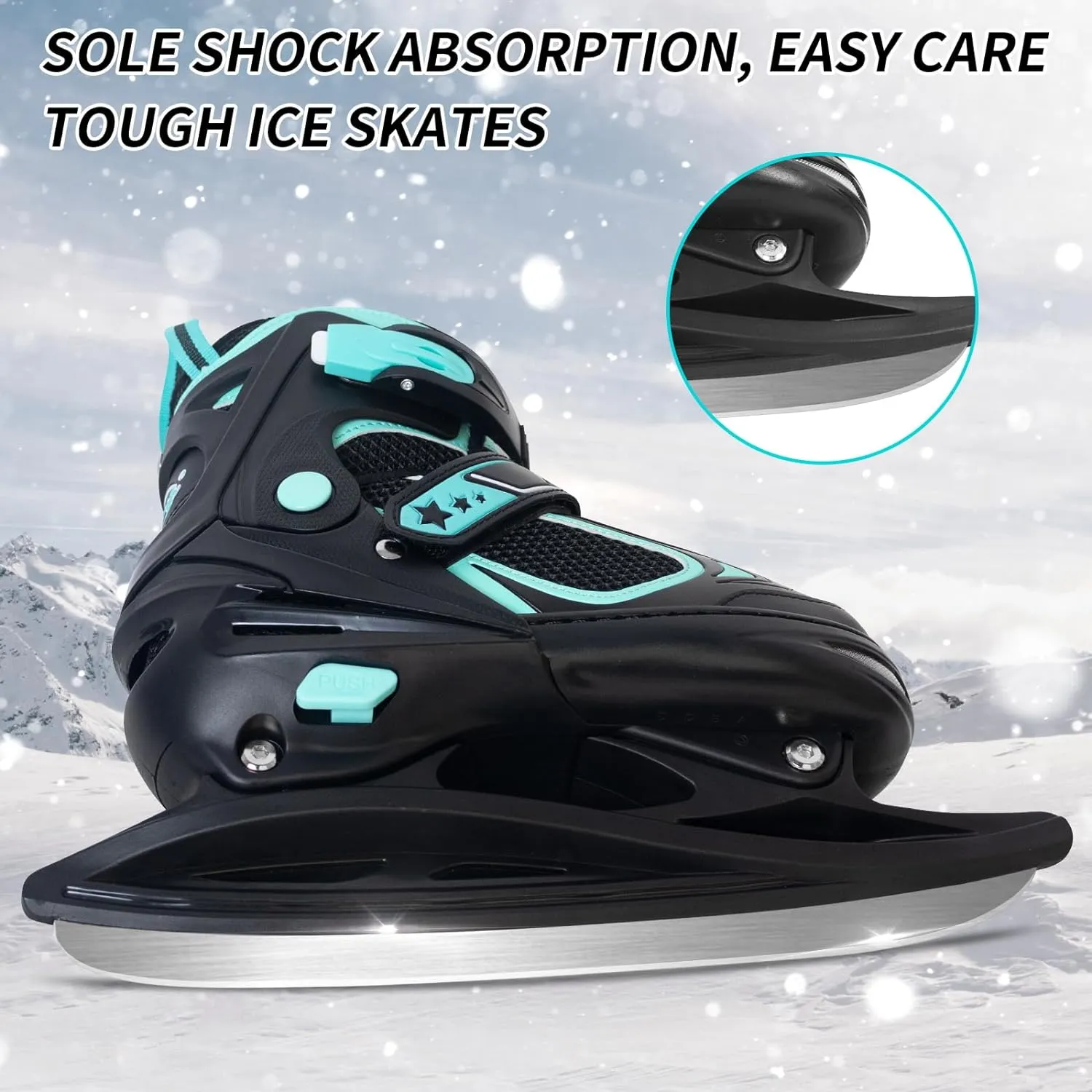 Nattork Adjustable Ice Skates for Kids - Teal