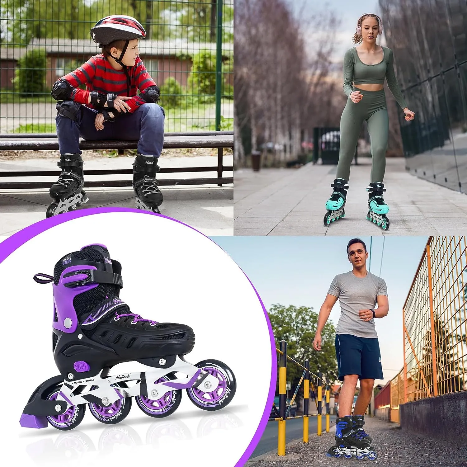 Nattork Adjustable Inline Skates For Kids & Adults - Purple