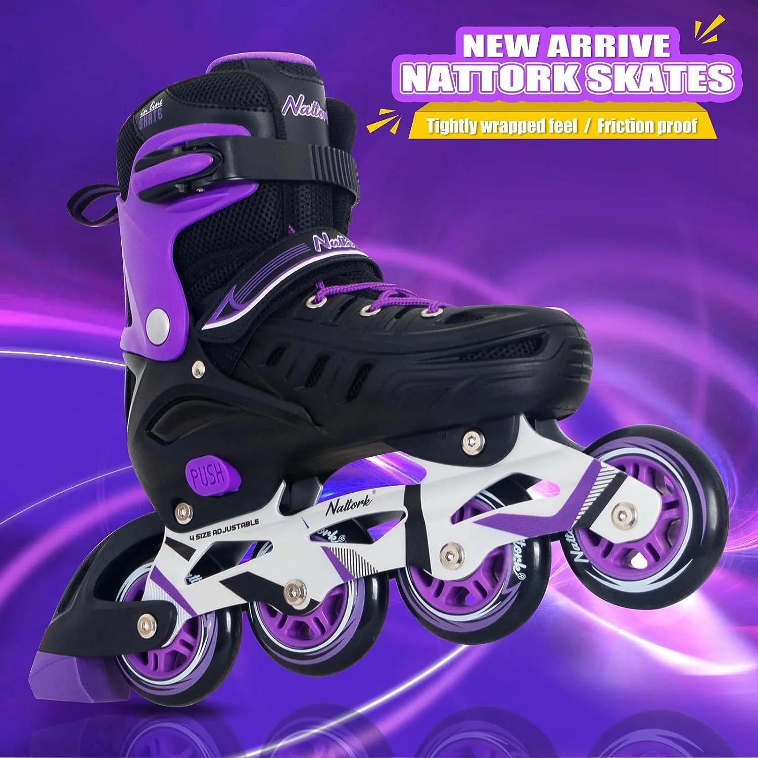 Nattork Adjustable Inline Skates For Kids & Adults - Purple